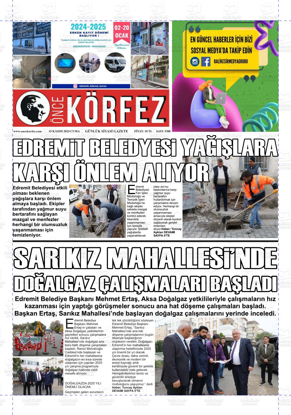 15 Kasım 2024 Önce Körfez Gazete Manşeti