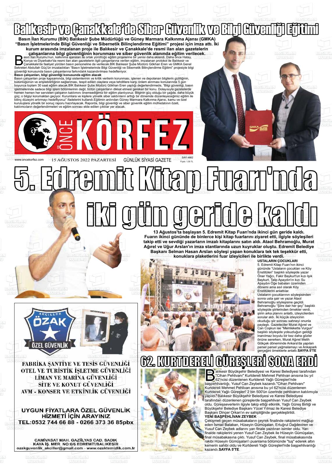 16 Ağustos 2022 Önce Körfez Gazete Manşeti