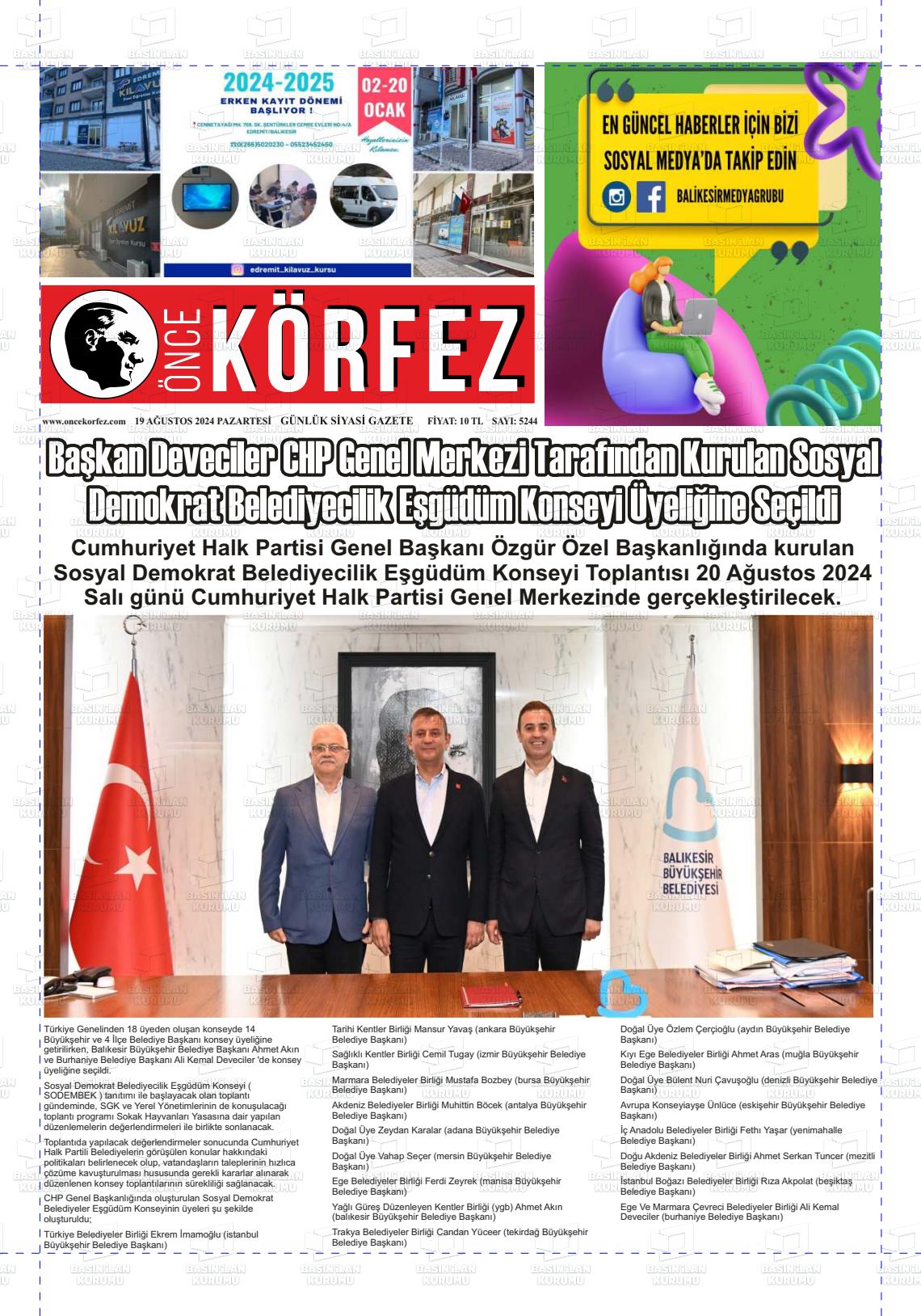 19 Ağustos 2024 Önce Körfez Gazete Manşeti