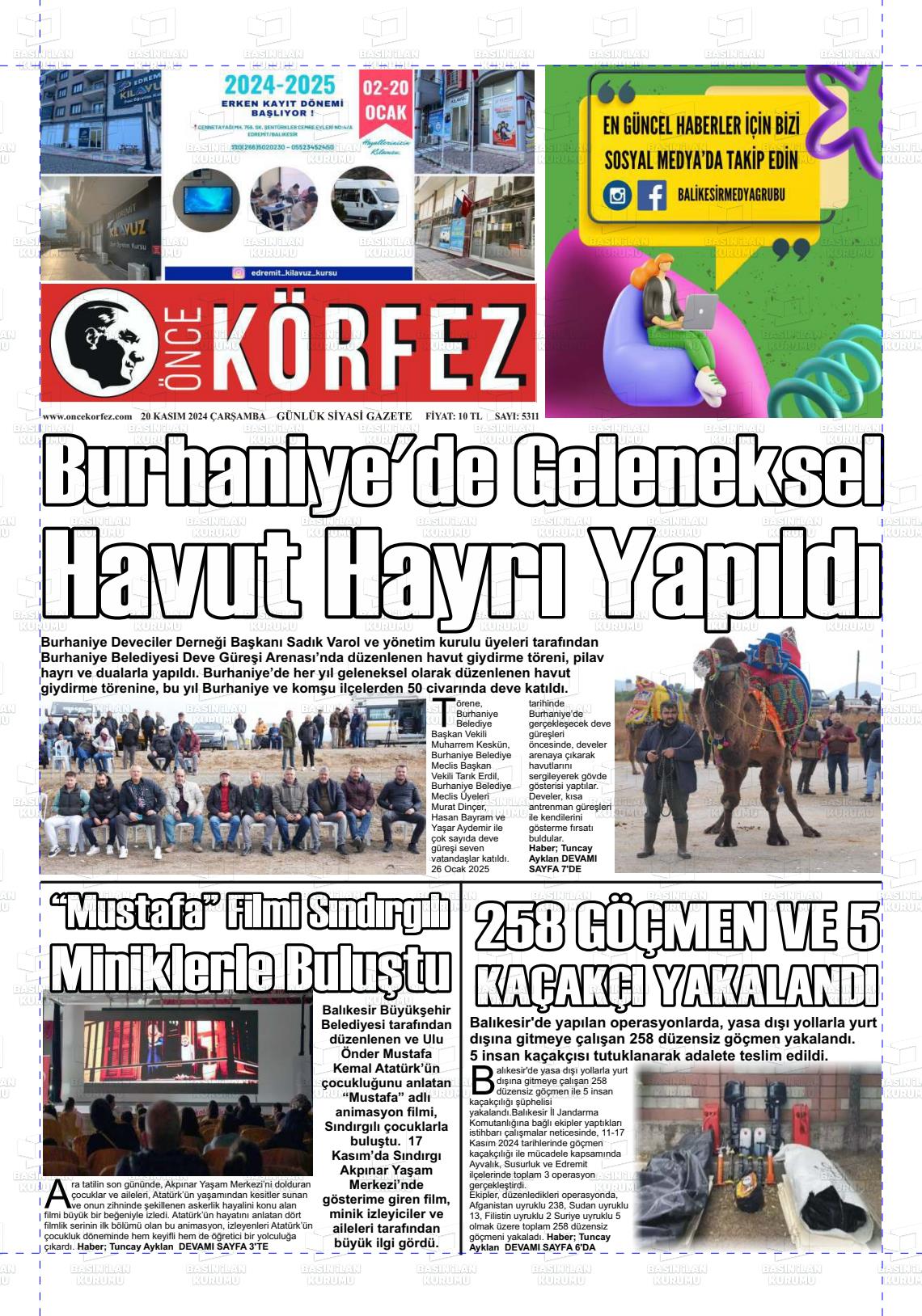 20 Kasım 2024 Önce Körfez Gazete Manşeti