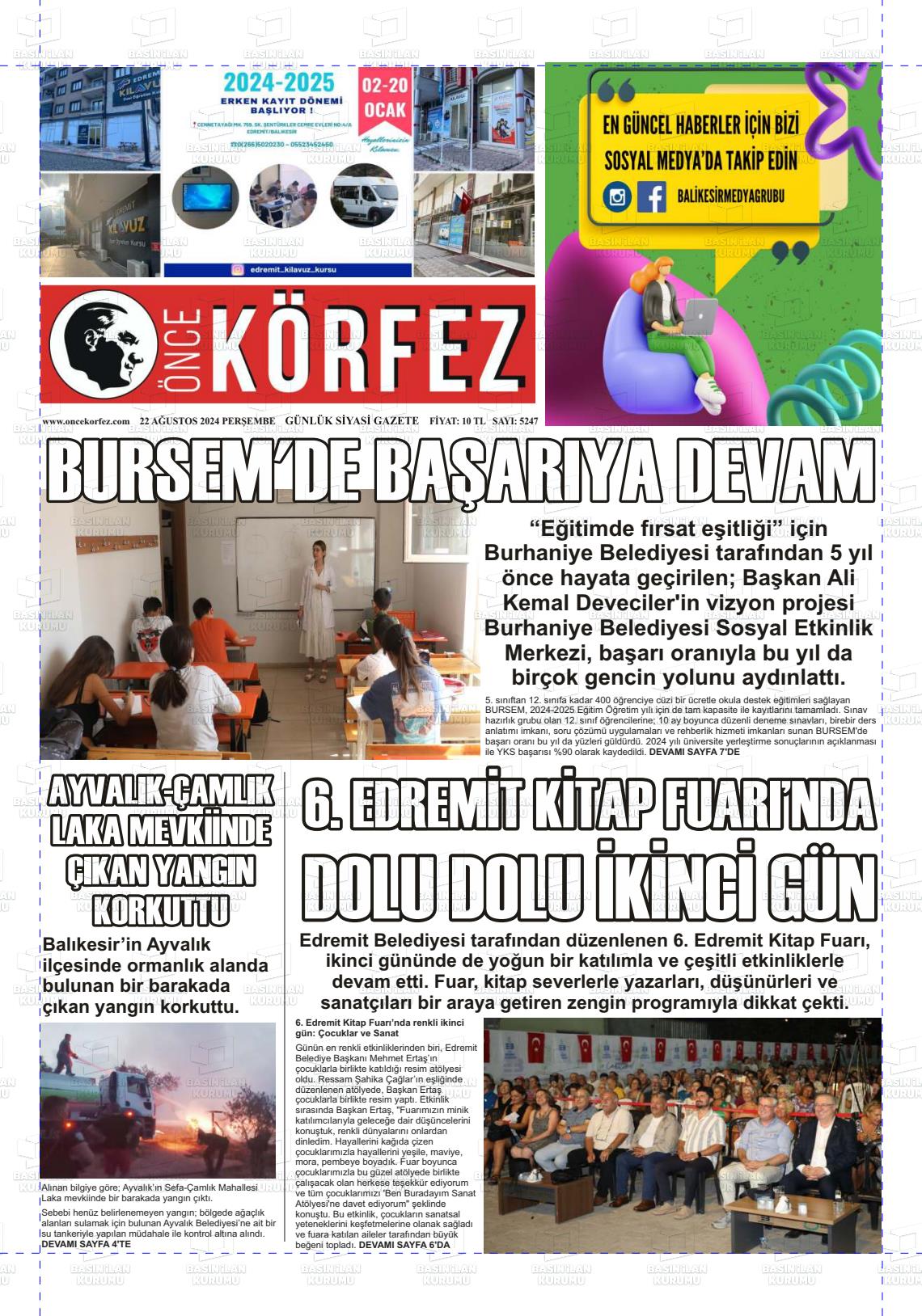 22 Ağustos 2024 Önce Körfez Gazete Manşeti