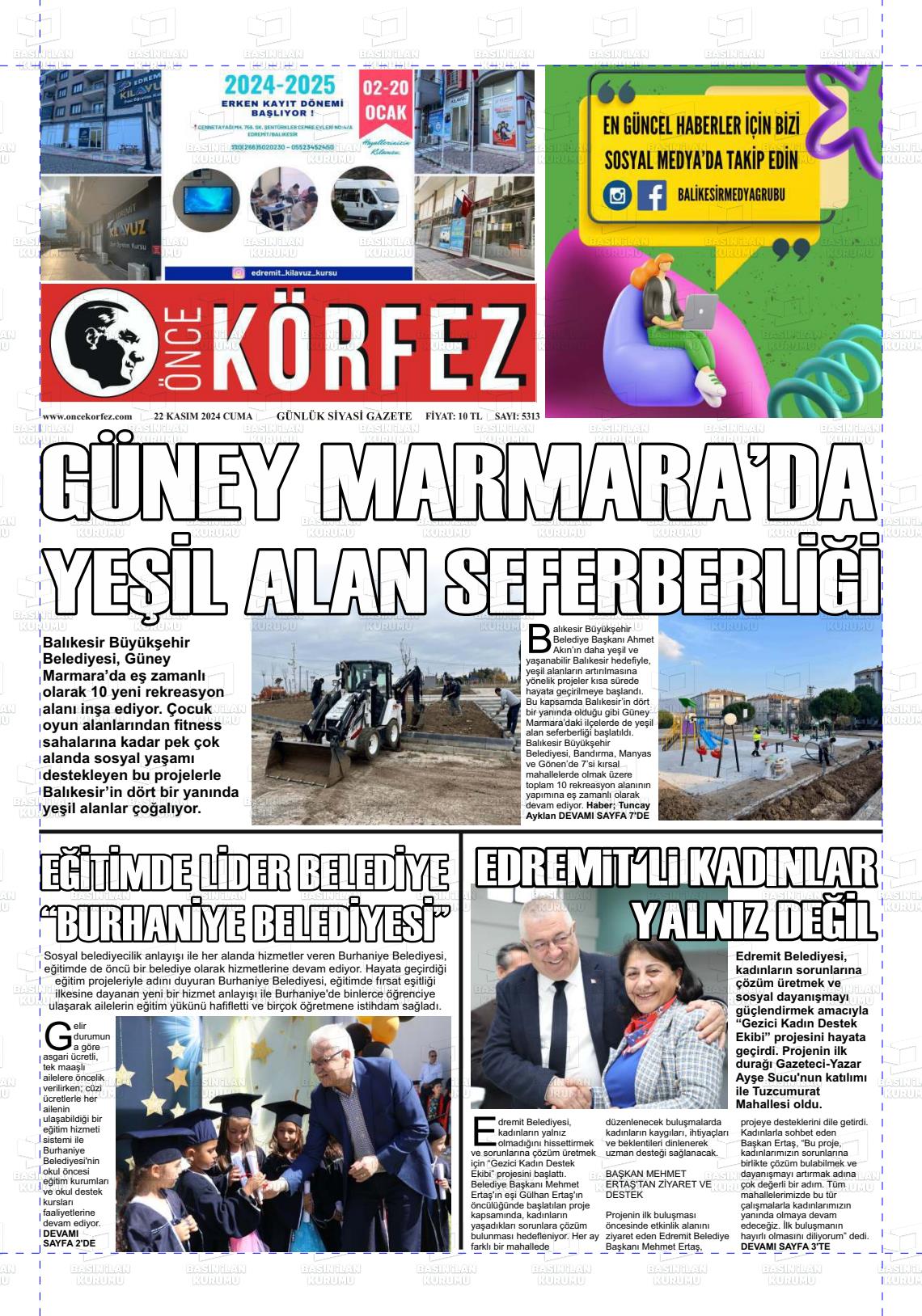 22 Kasım 2024 Önce Körfez Gazete Manşeti