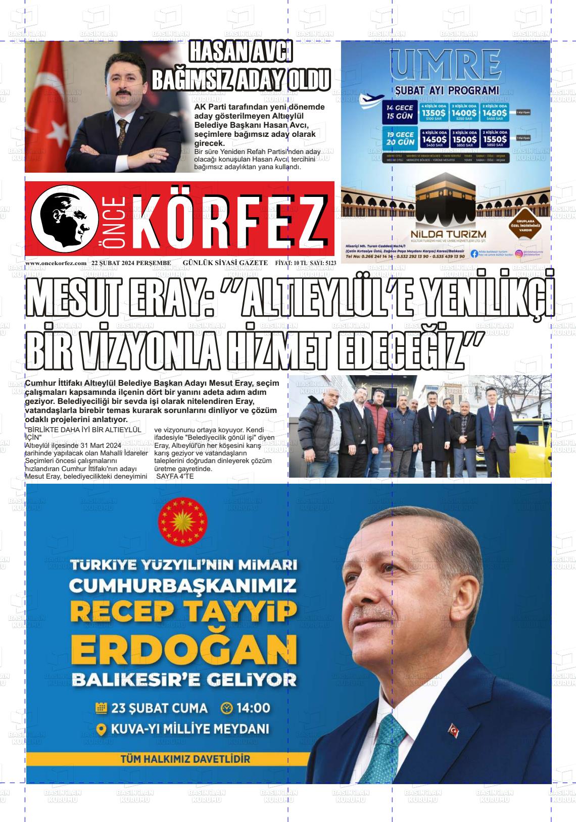 22 Şubat 2024 Önce Körfez Gazete Manşeti