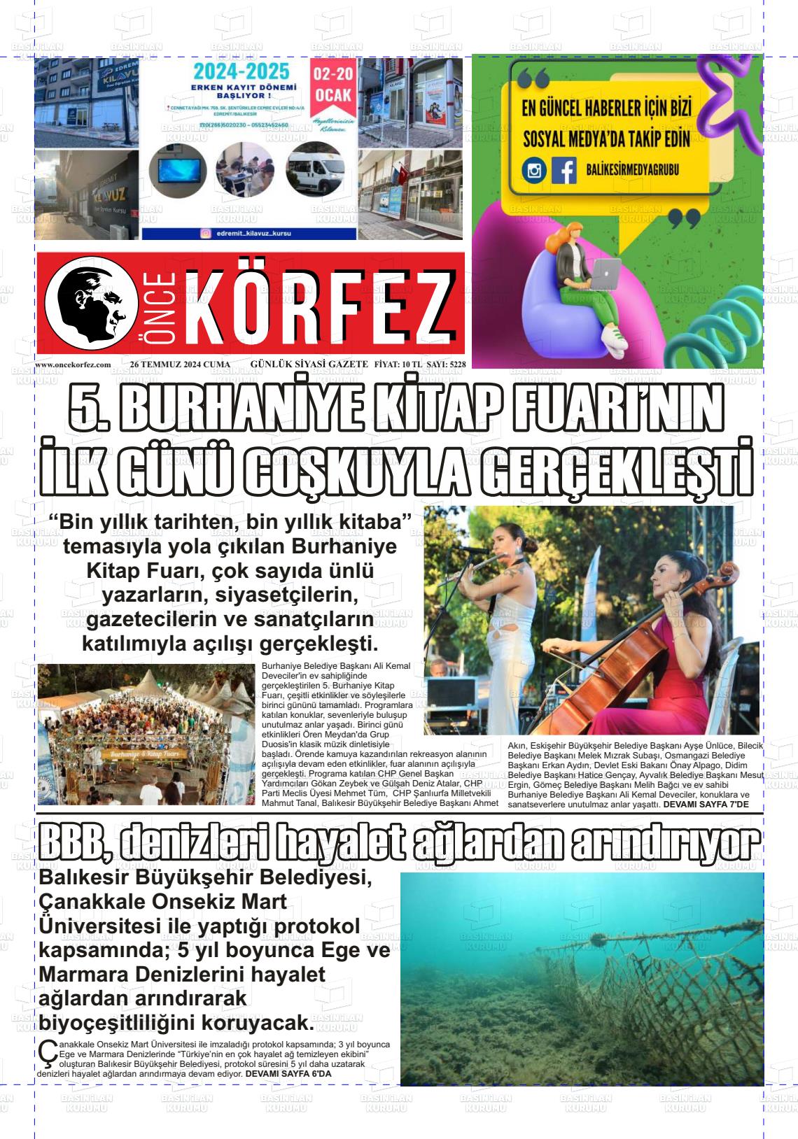 27 Temmuz 2024 Önce Körfez Gazete Manşeti
