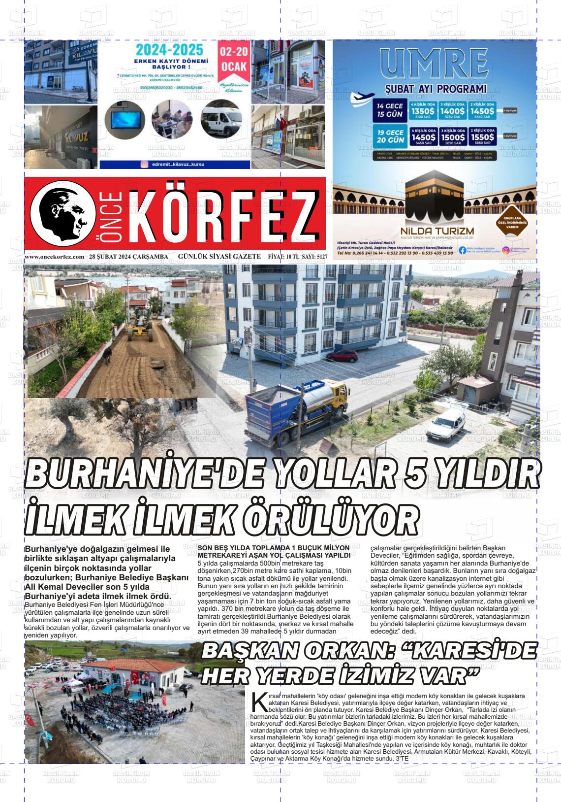 28 Şubat 2024 Önce Körfez Gazete Manşeti