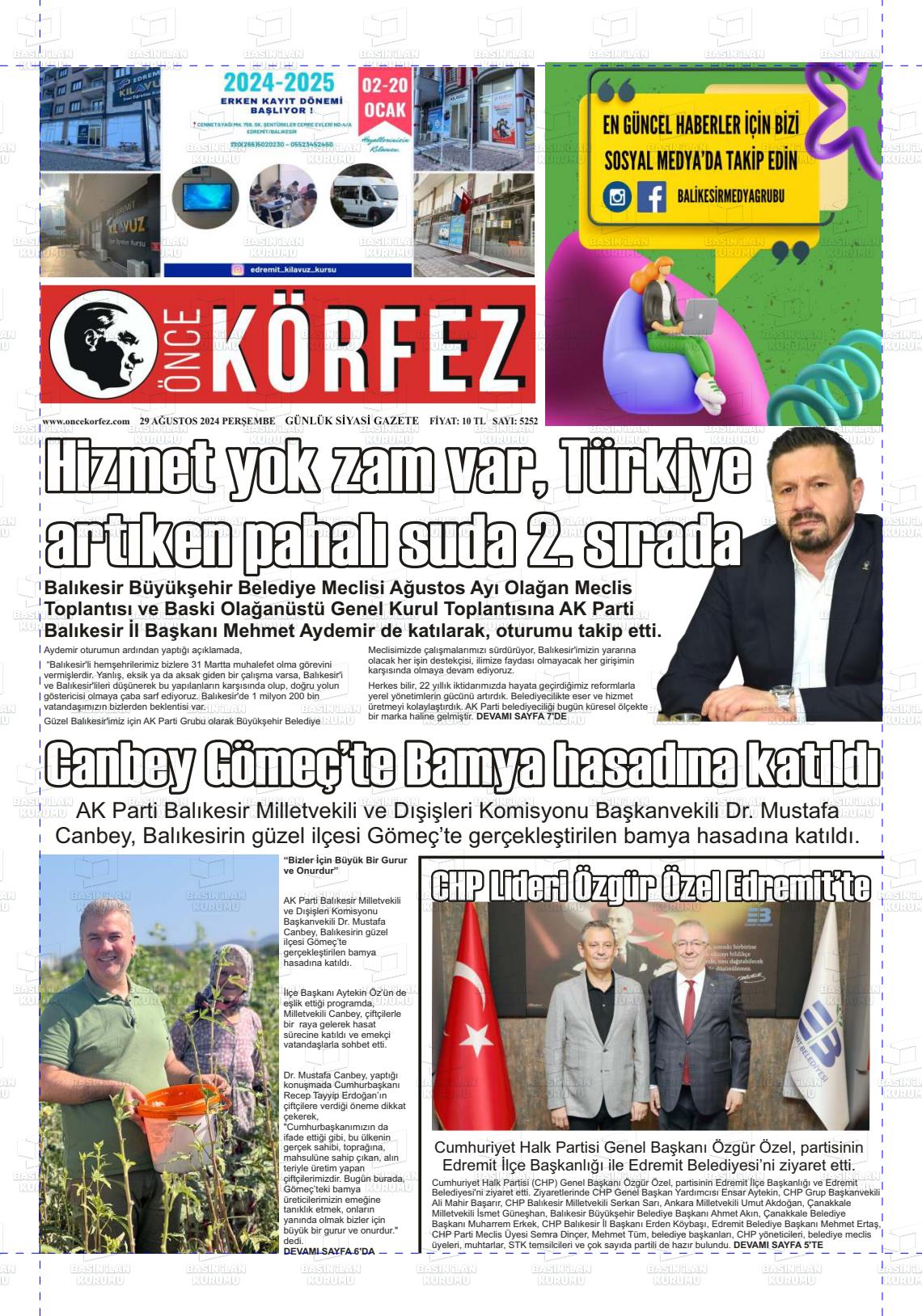 29 Ağustos 2024 Önce Körfez Gazete Manşeti