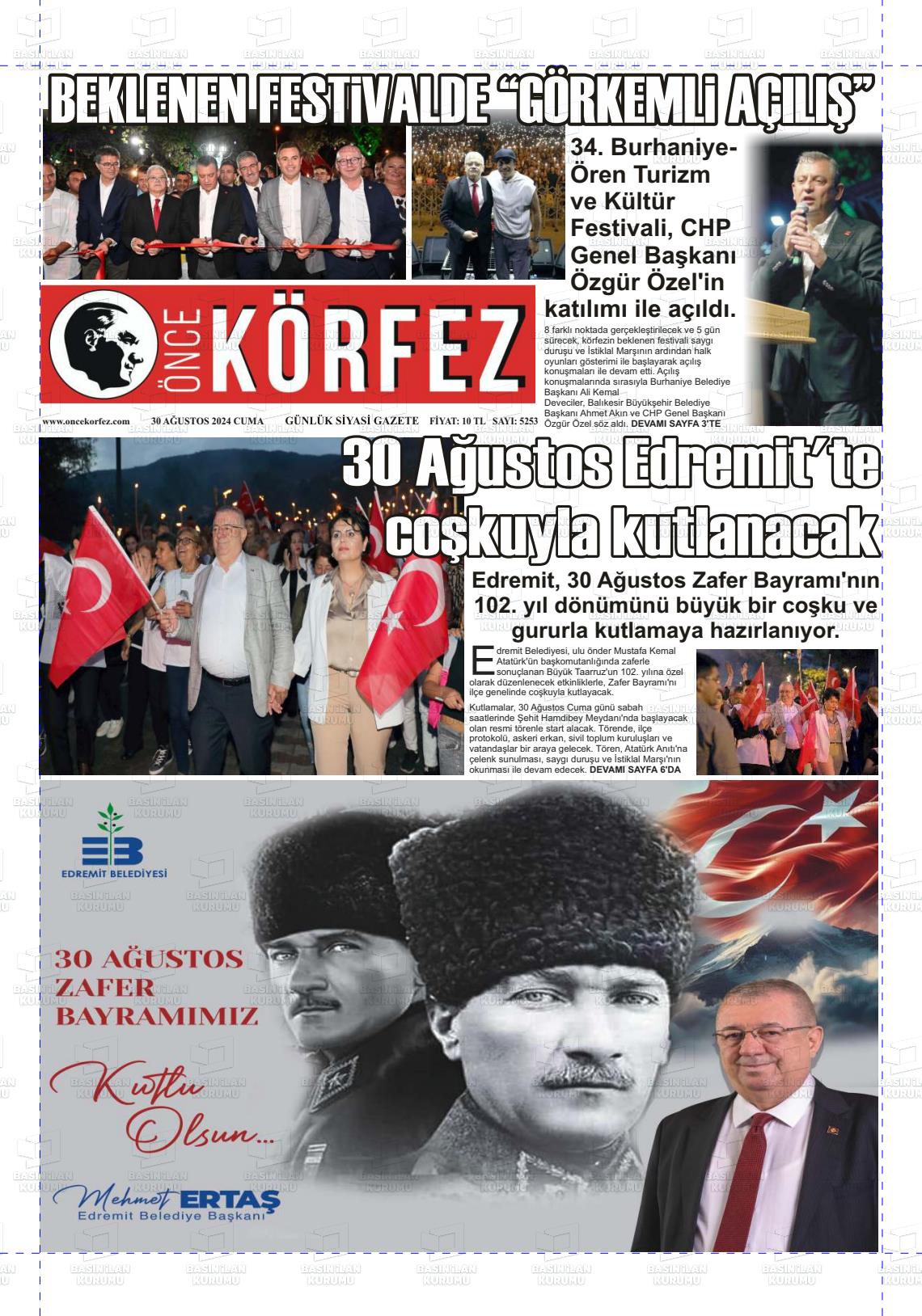 30 Ağustos 2024 Önce Körfez Gazete Manşeti