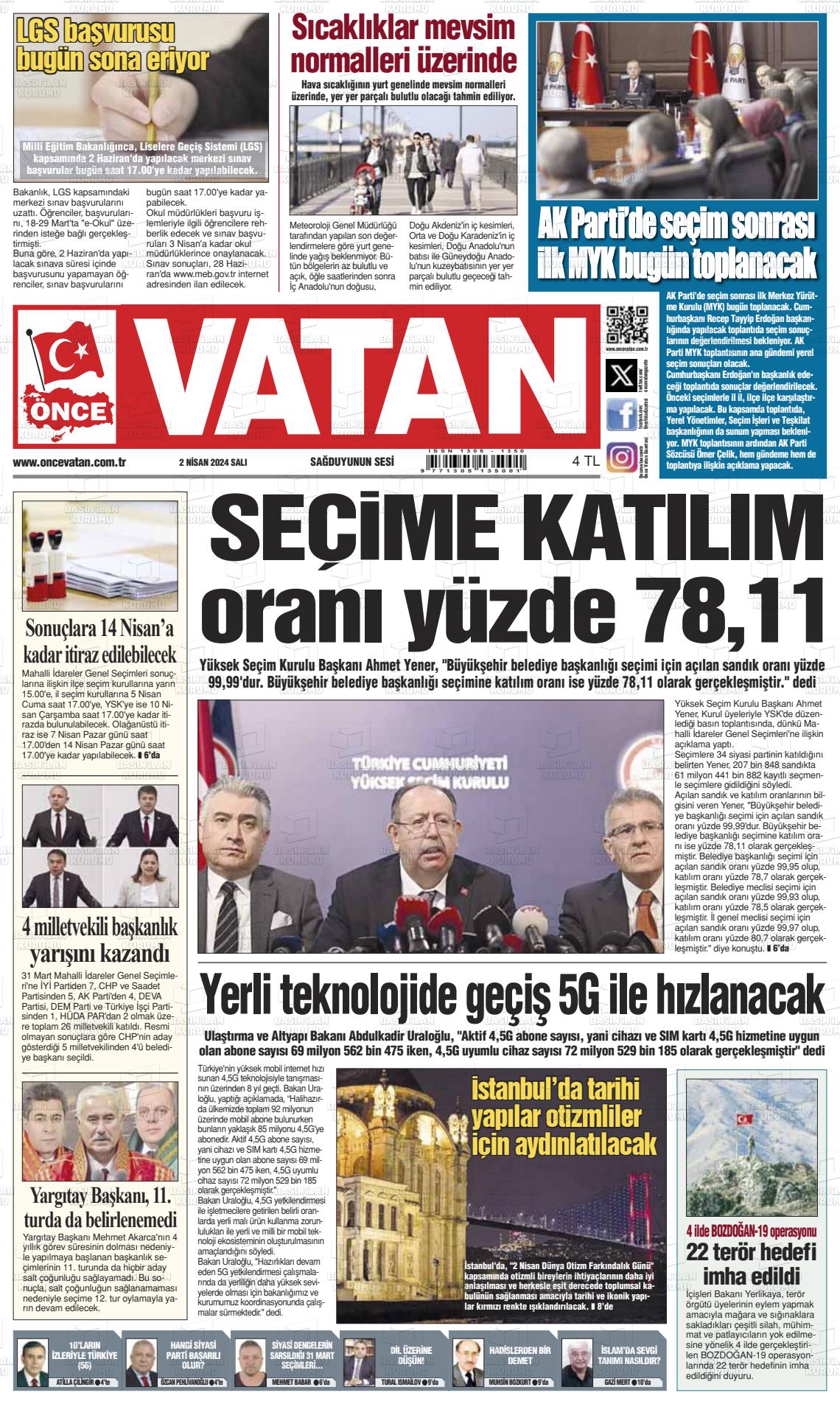 02 Nisan 2024 Önce Vatan Gazete Manşeti