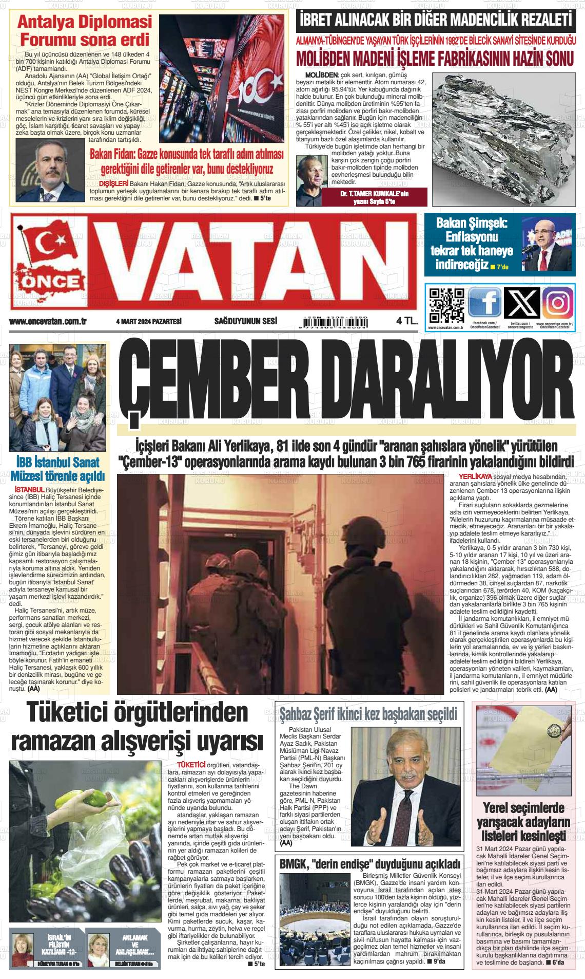 04 Mart 2024 Önce Vatan Gazete Manşeti