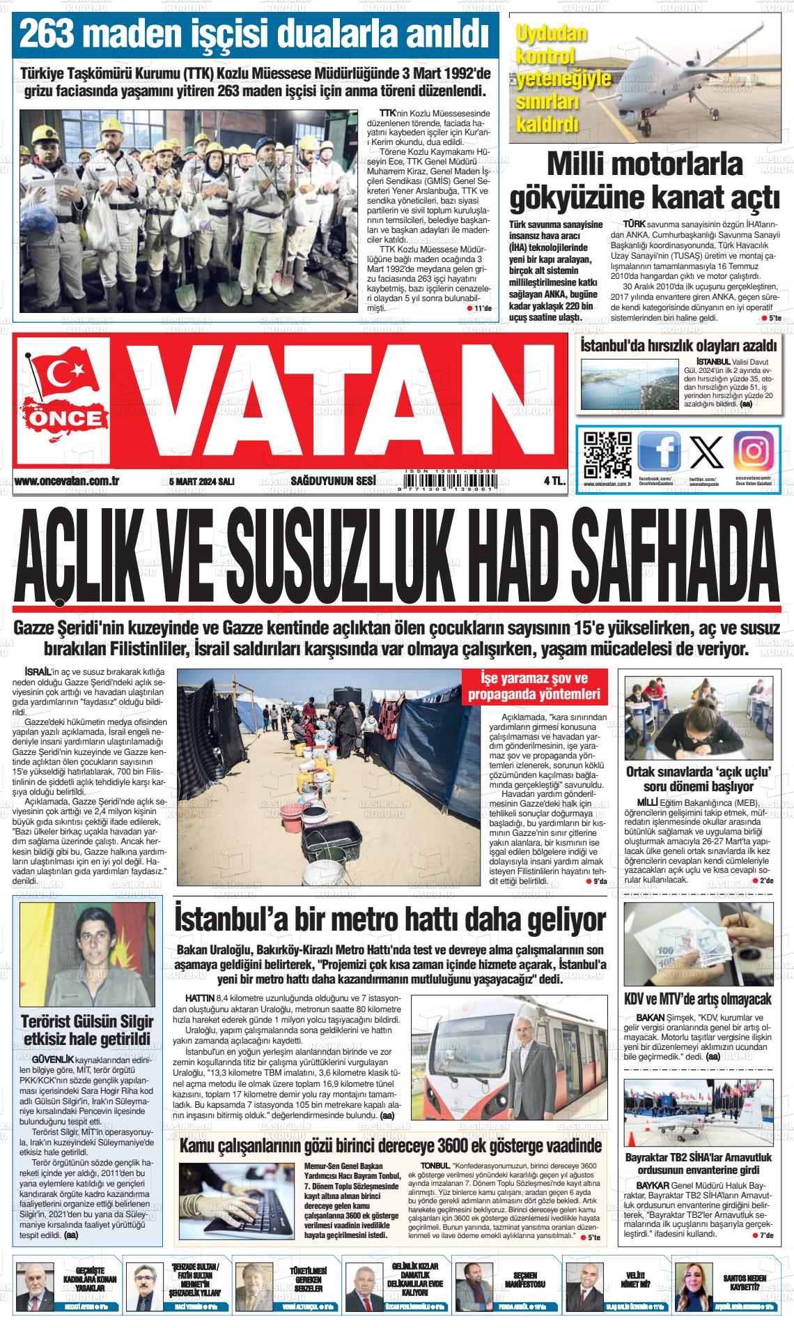 07 Mart 2024 Önce Vatan Gazete Manşeti