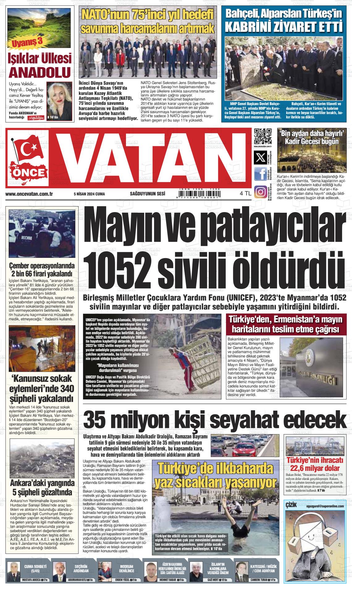 05 Nisan 2024 Önce Vatan Gazete Manşeti