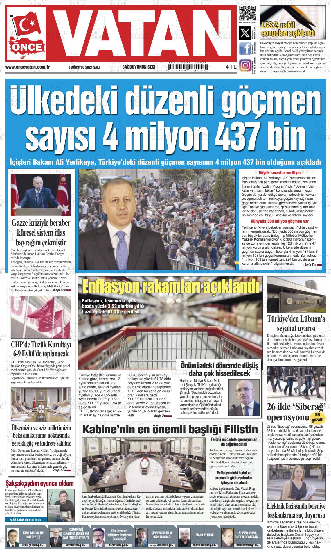 06 Ağustos 2024 Önce Vatan Gazete Manşeti