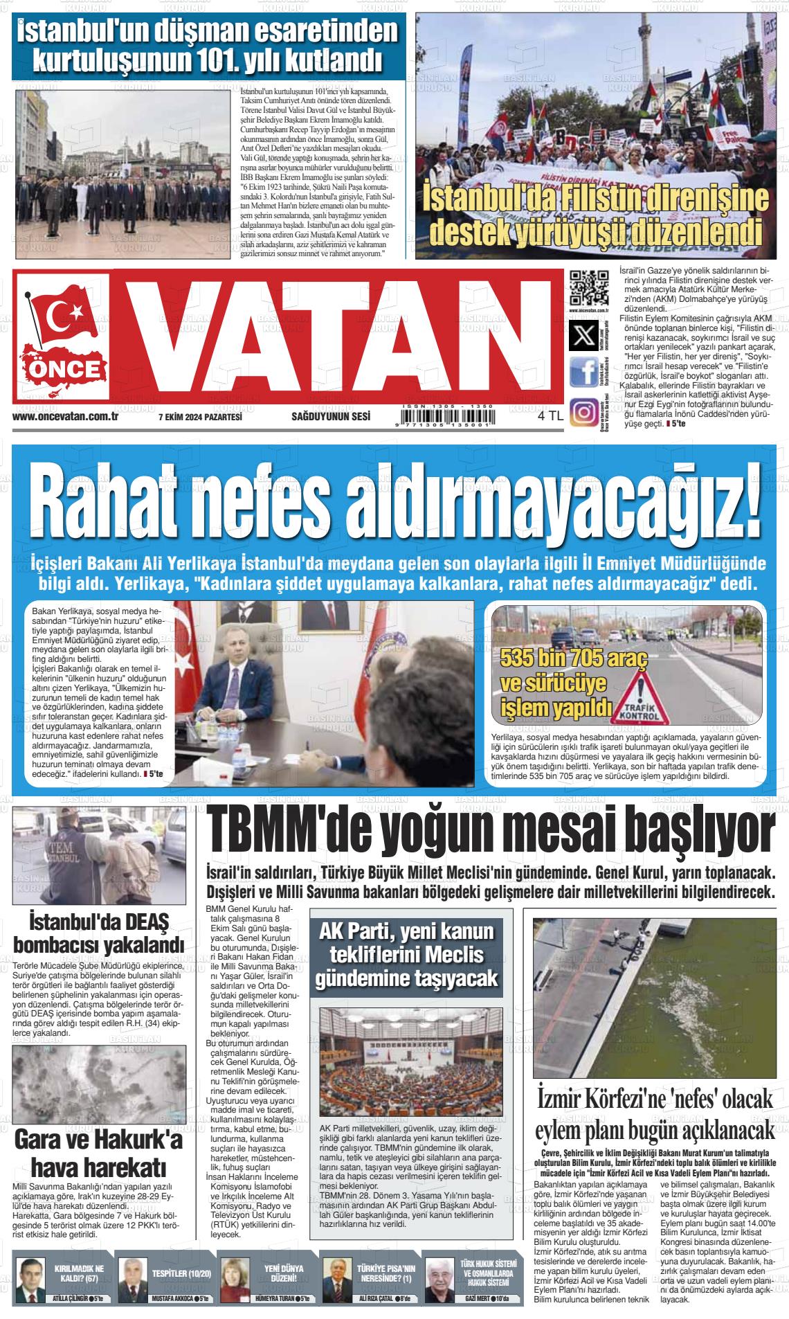 07 Ekim 2024 Önce Vatan Gazete Manşeti