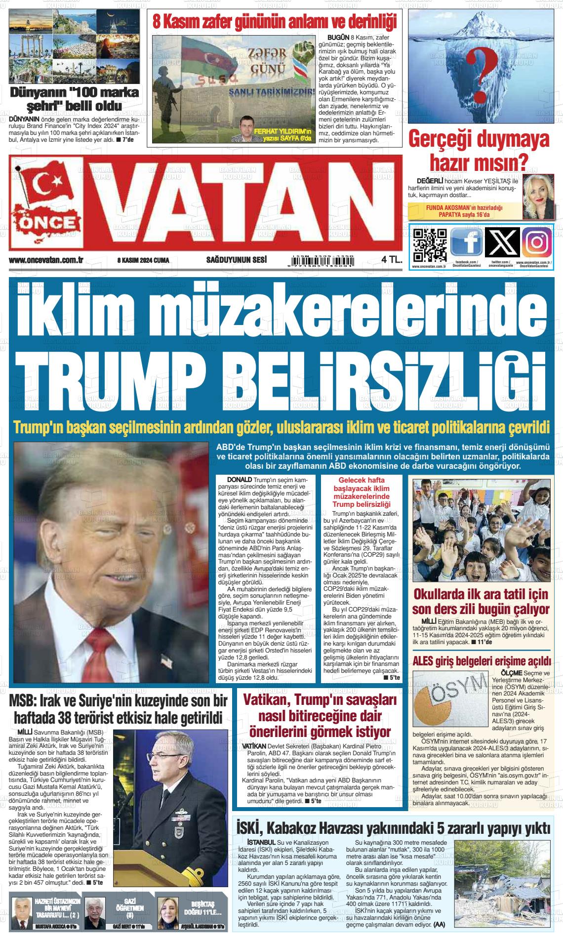 08 Kasım 2024 Önce Vatan Gazete Manşeti