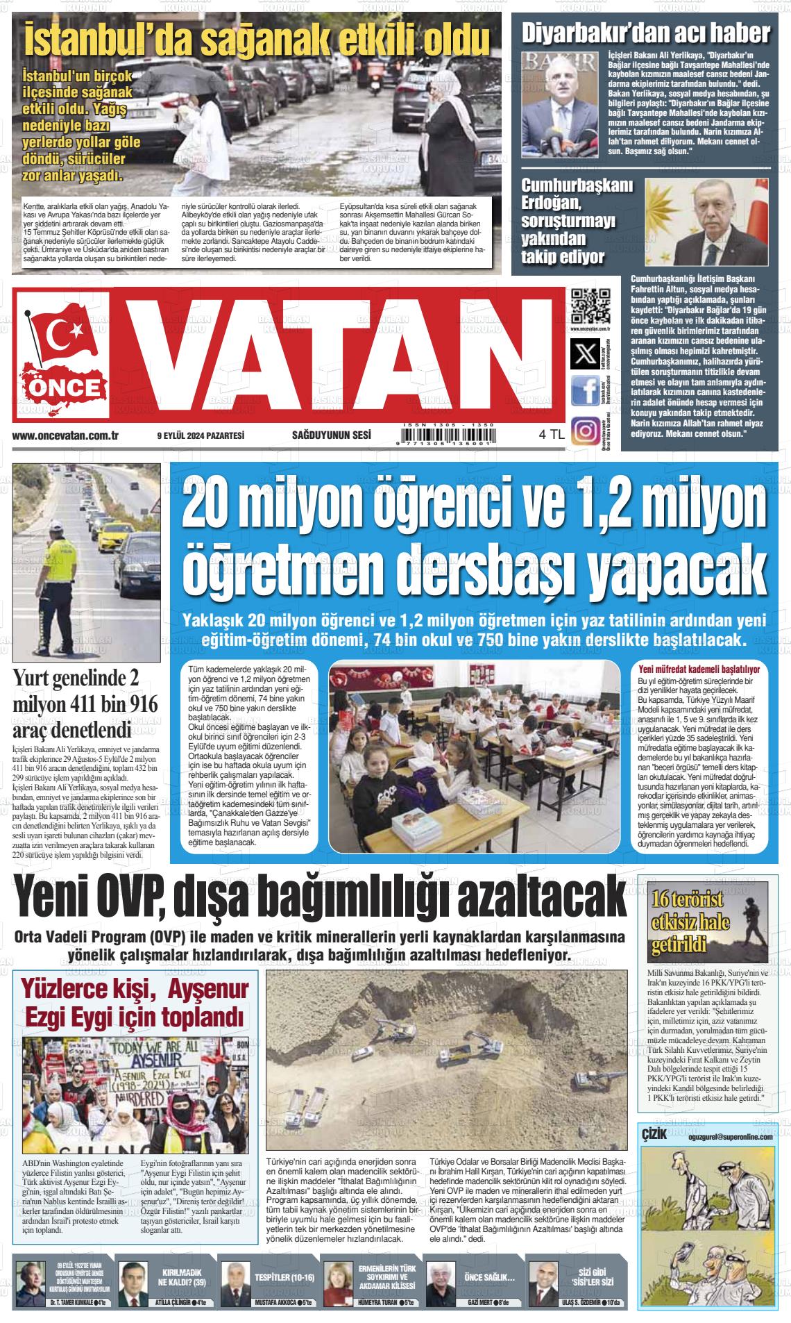 09 Eylül 2024 Önce Vatan Gazete Manşeti