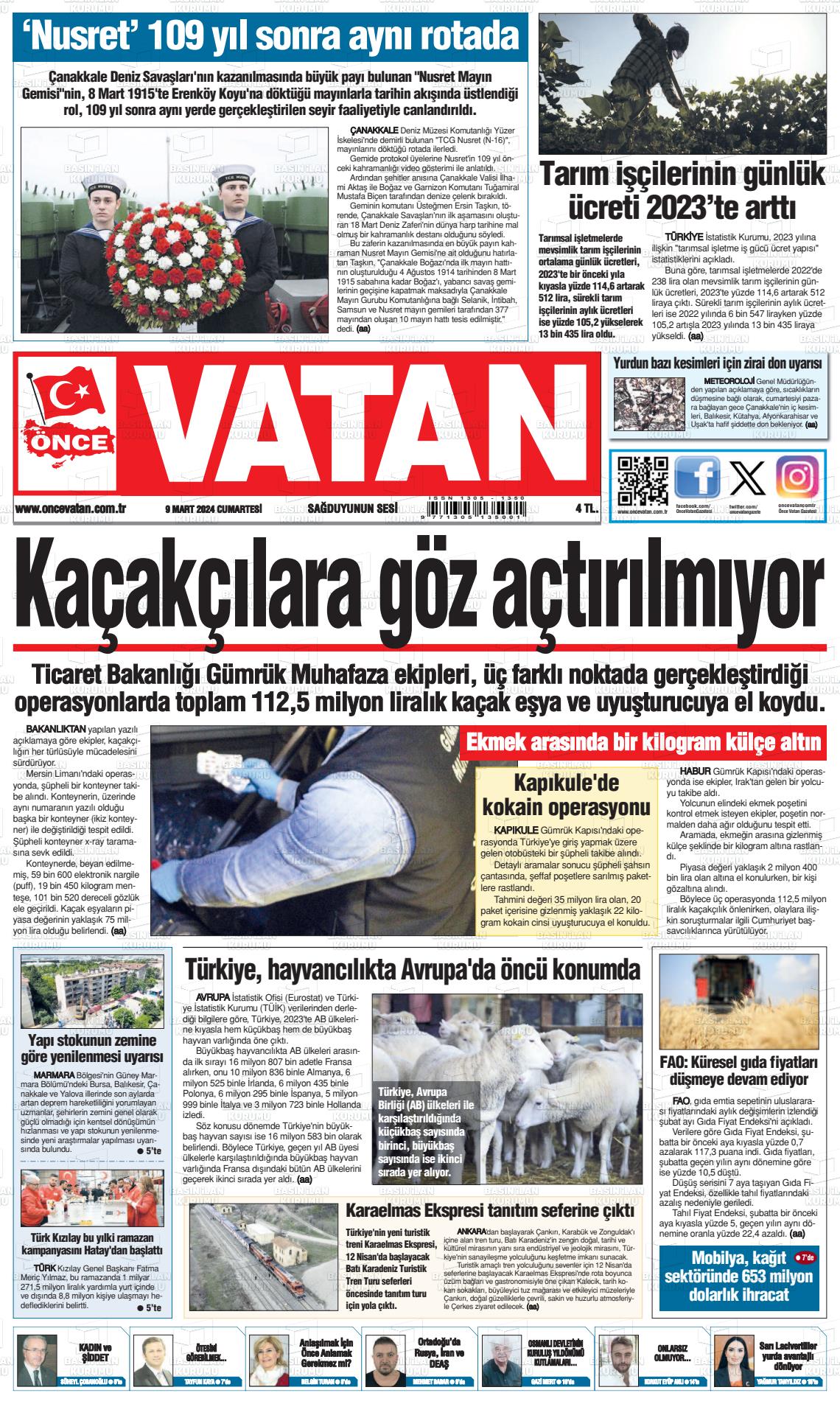 09 Mart 2024 Önce Vatan Gazete Manşeti