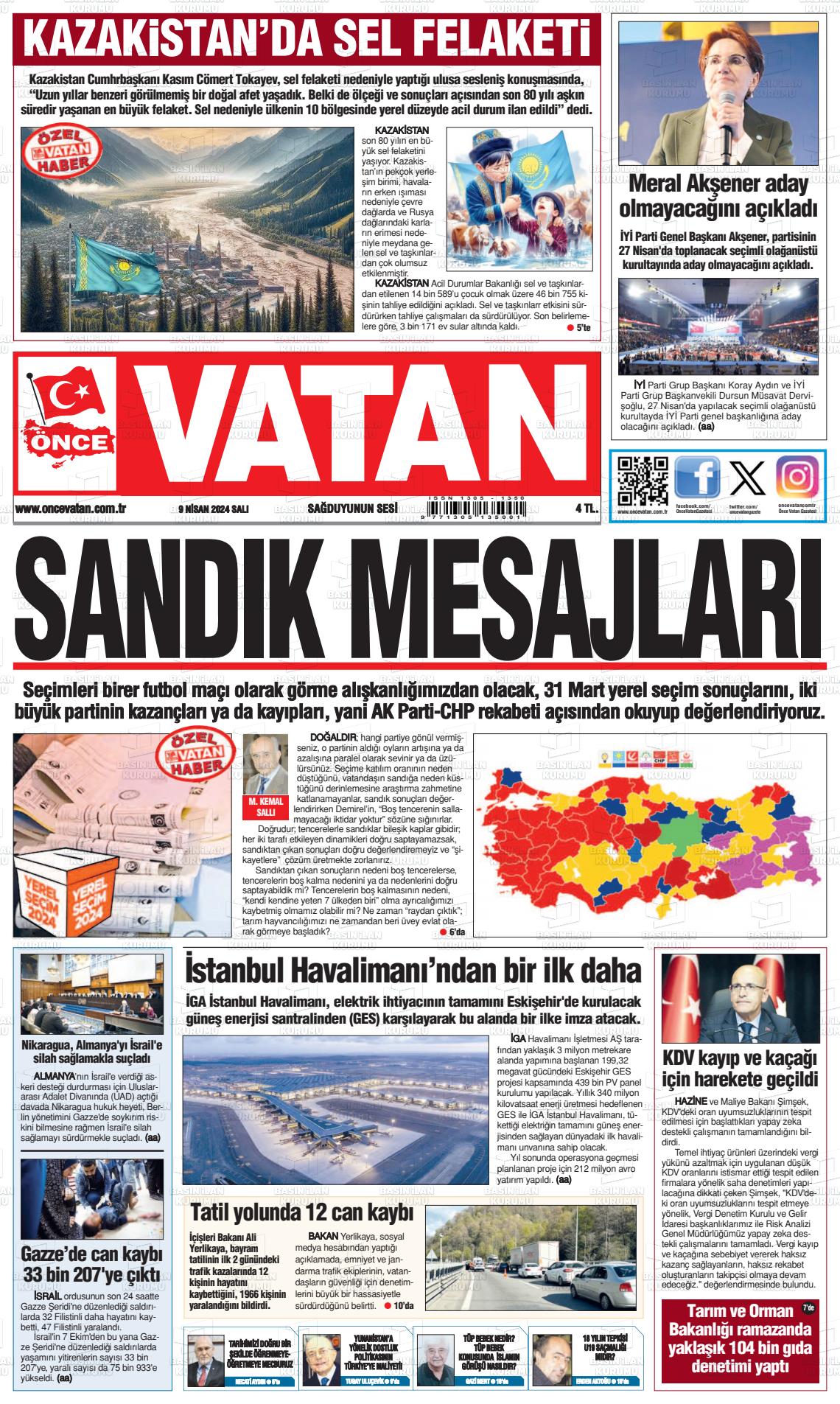 09 Nisan 2024 Önce Vatan Gazete Manşeti