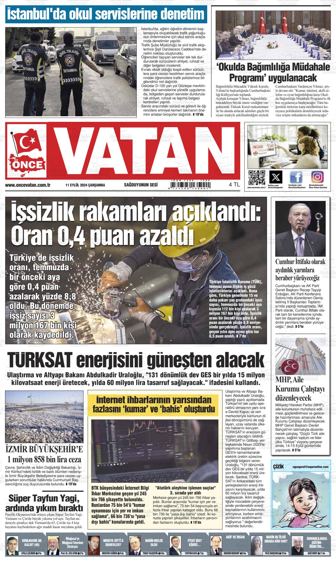 11 Eylül 2024 Önce Vatan Gazete Manşeti