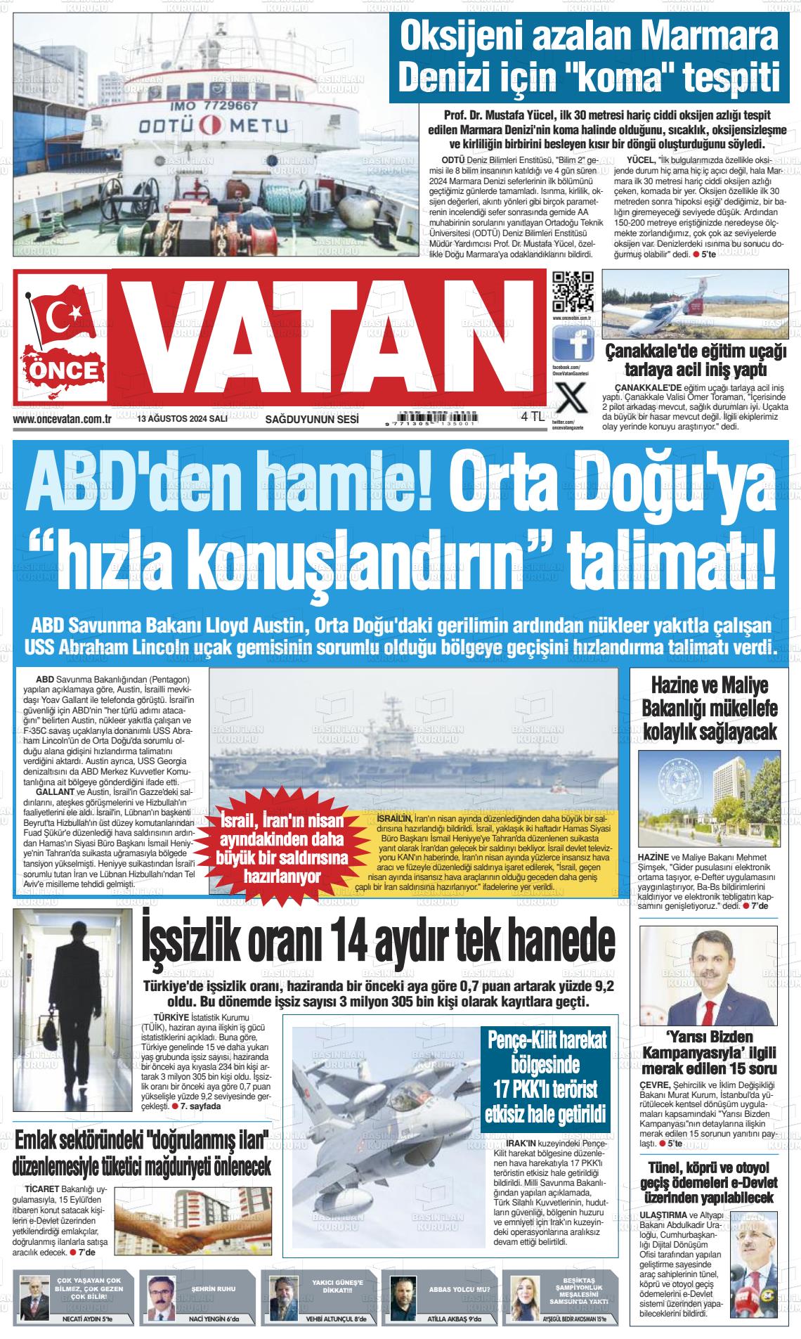 13 Ağustos 2024 Önce Vatan Gazete Manşeti