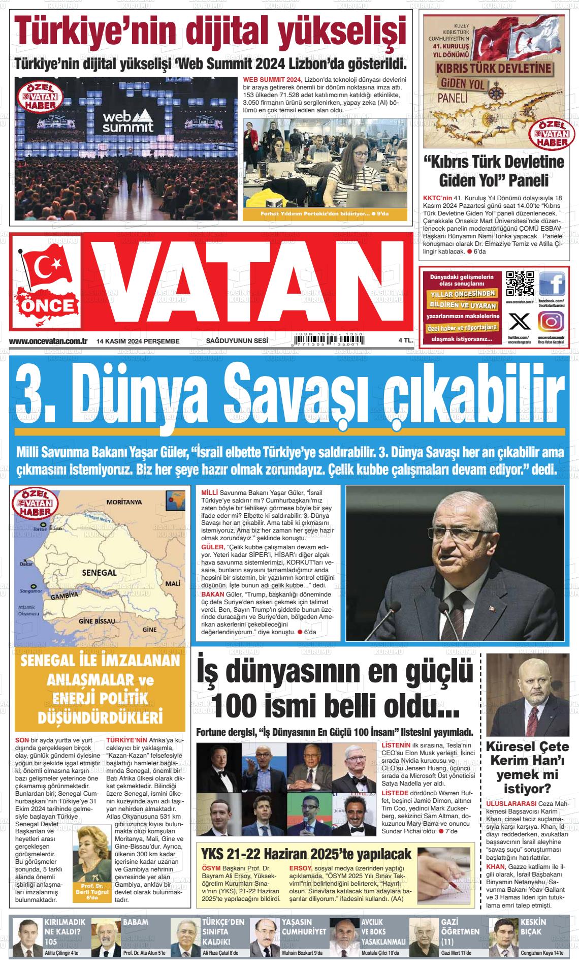 14 Kasım 2024 Önce Vatan Gazete Manşeti