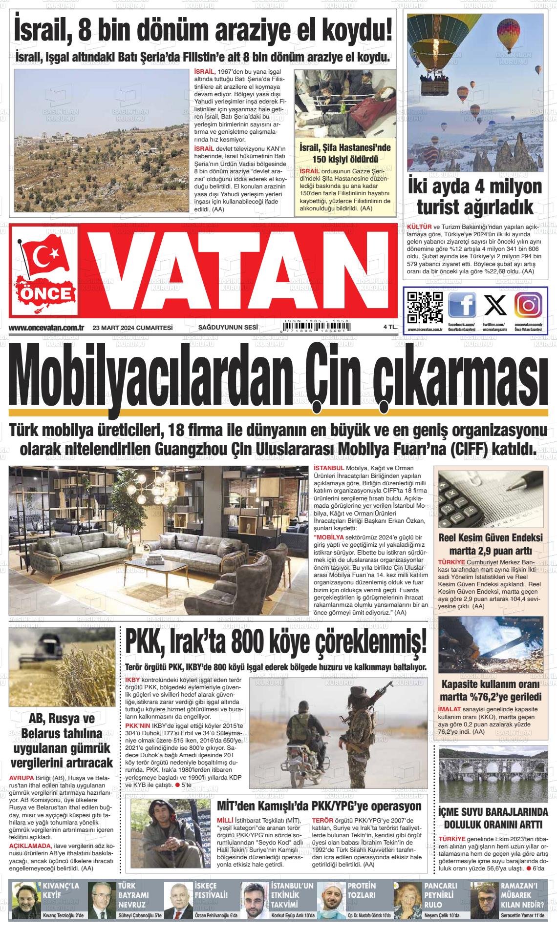 23 Mart 2024 Önce Vatan Gazete Manşeti