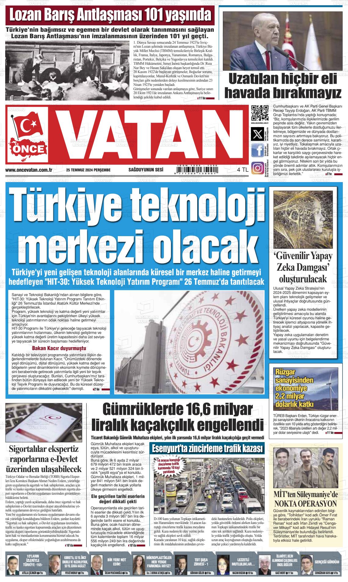 25 Temmuz 2024 Önce Vatan Gazete Manşeti