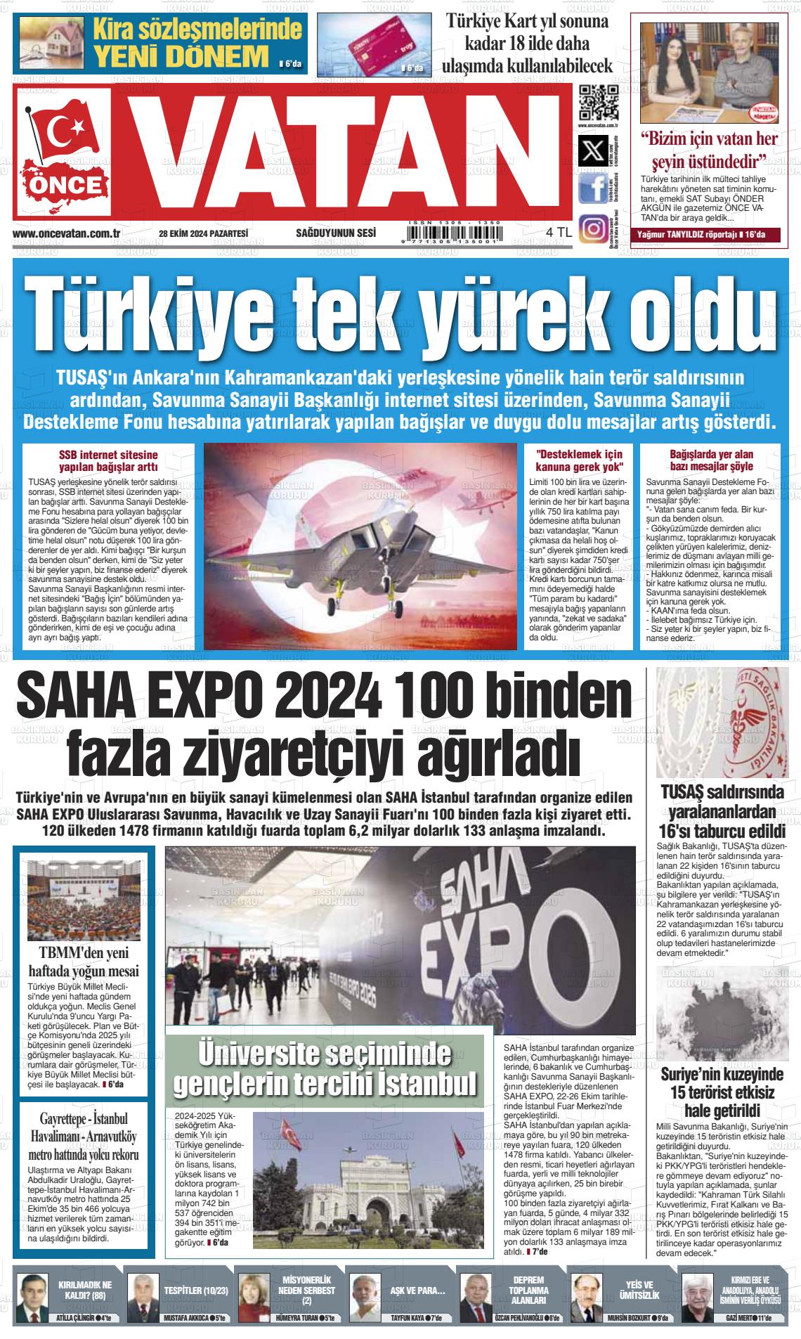 28 Ekim 2024 Önce Vatan Gazete Manşeti