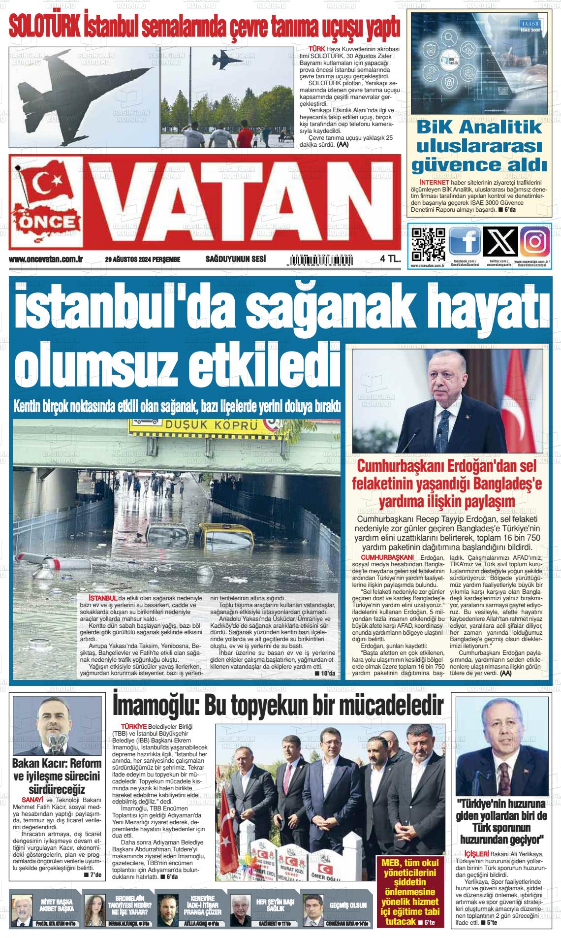 29 Ağustos 2024 Önce Vatan Gazete Manşeti