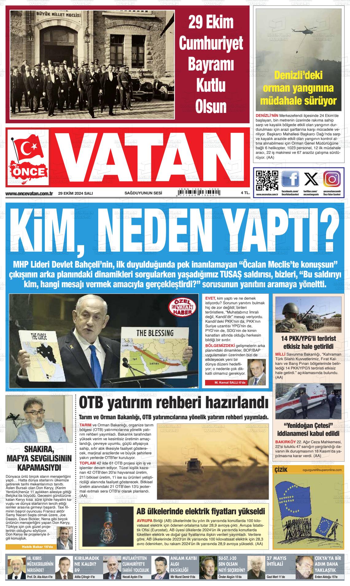 29 Ekim 2024 Önce Vatan Gazete Manşeti