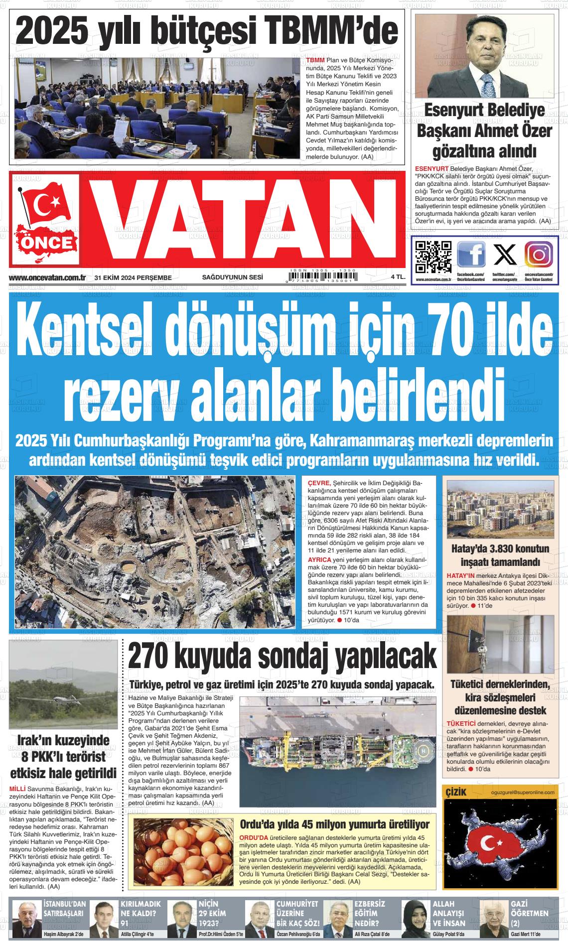 31 Ekim 2024 Önce Vatan Gazete Manşeti