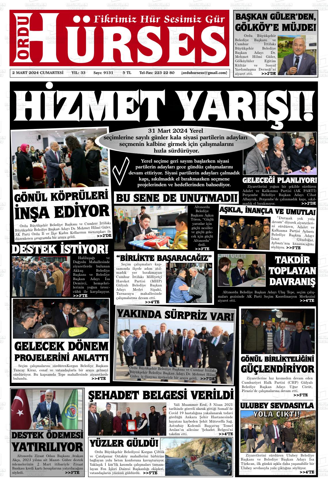 02 Mart 2024 Ordu Hürses Gazete Manşeti