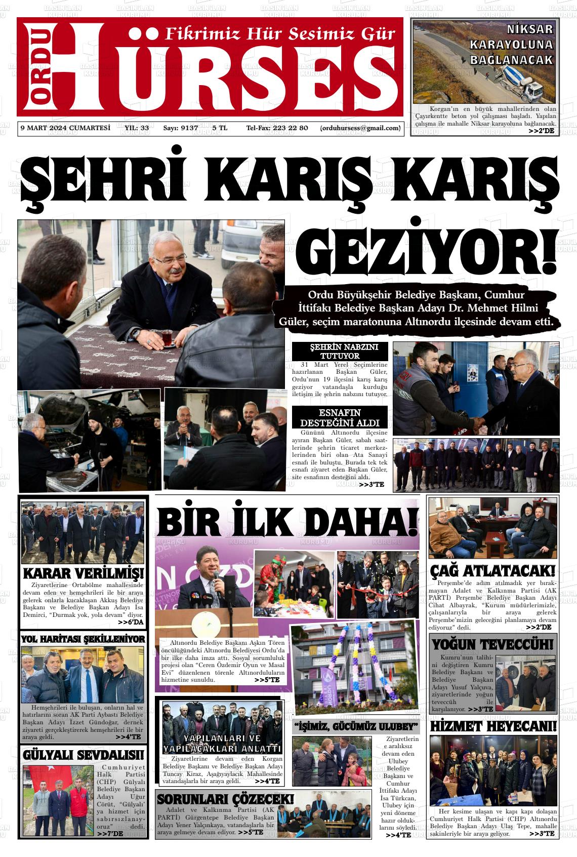 09 Mart 2024 Ordu Hürses Gazete Manşeti