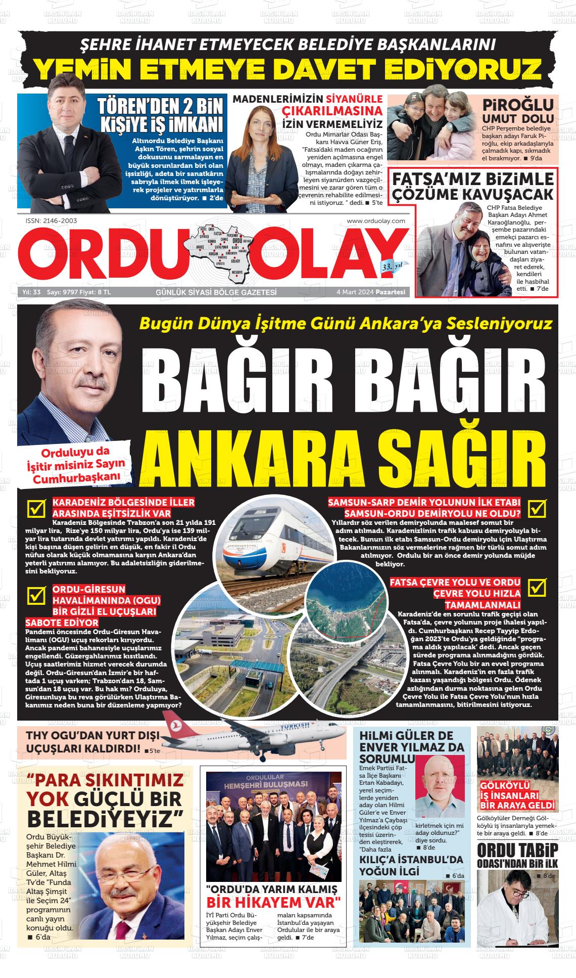 04 Mart 2024 Ordu Olay Gazete Manşeti