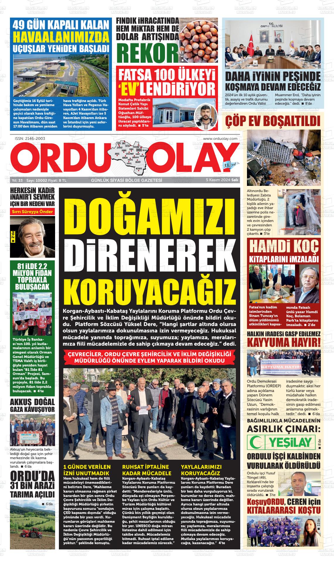 05 Kasım 2024 Ordu Olay Gazete Manşeti