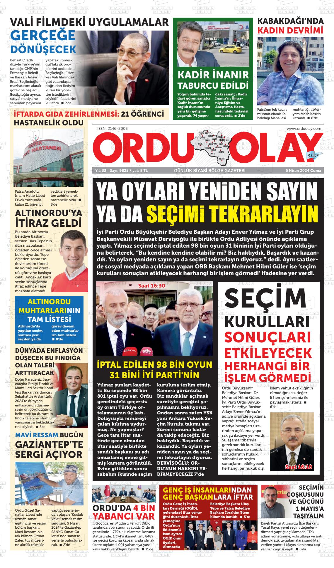 05 Nisan 2024 Ordu Olay Gazete Manşeti