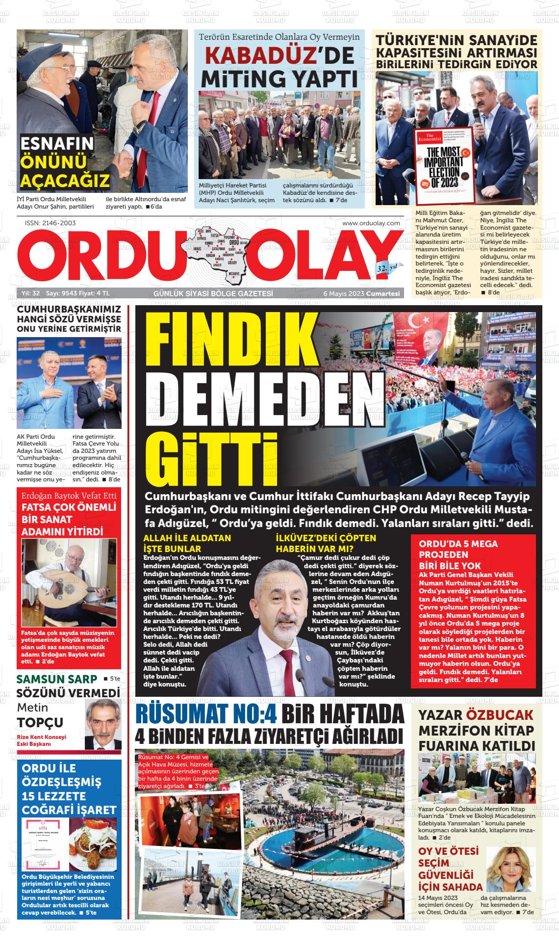 06 Mayıs 2023 Ordu Olay Gazete Manşeti