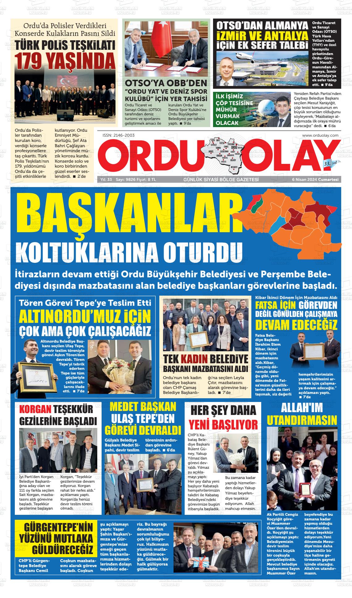 06 Nisan 2024 Ordu Olay Gazete Manşeti