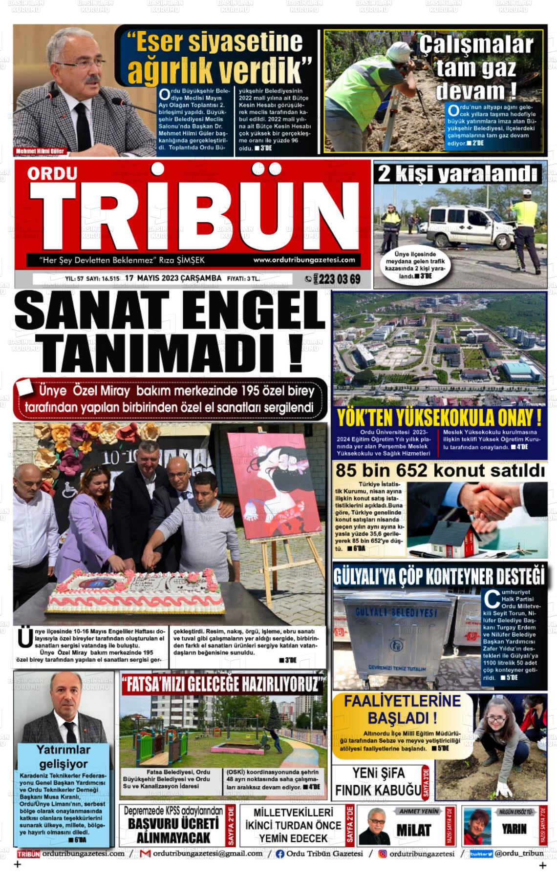 17 Mayıs 2023 Ordu Tribün Gazete Manşeti