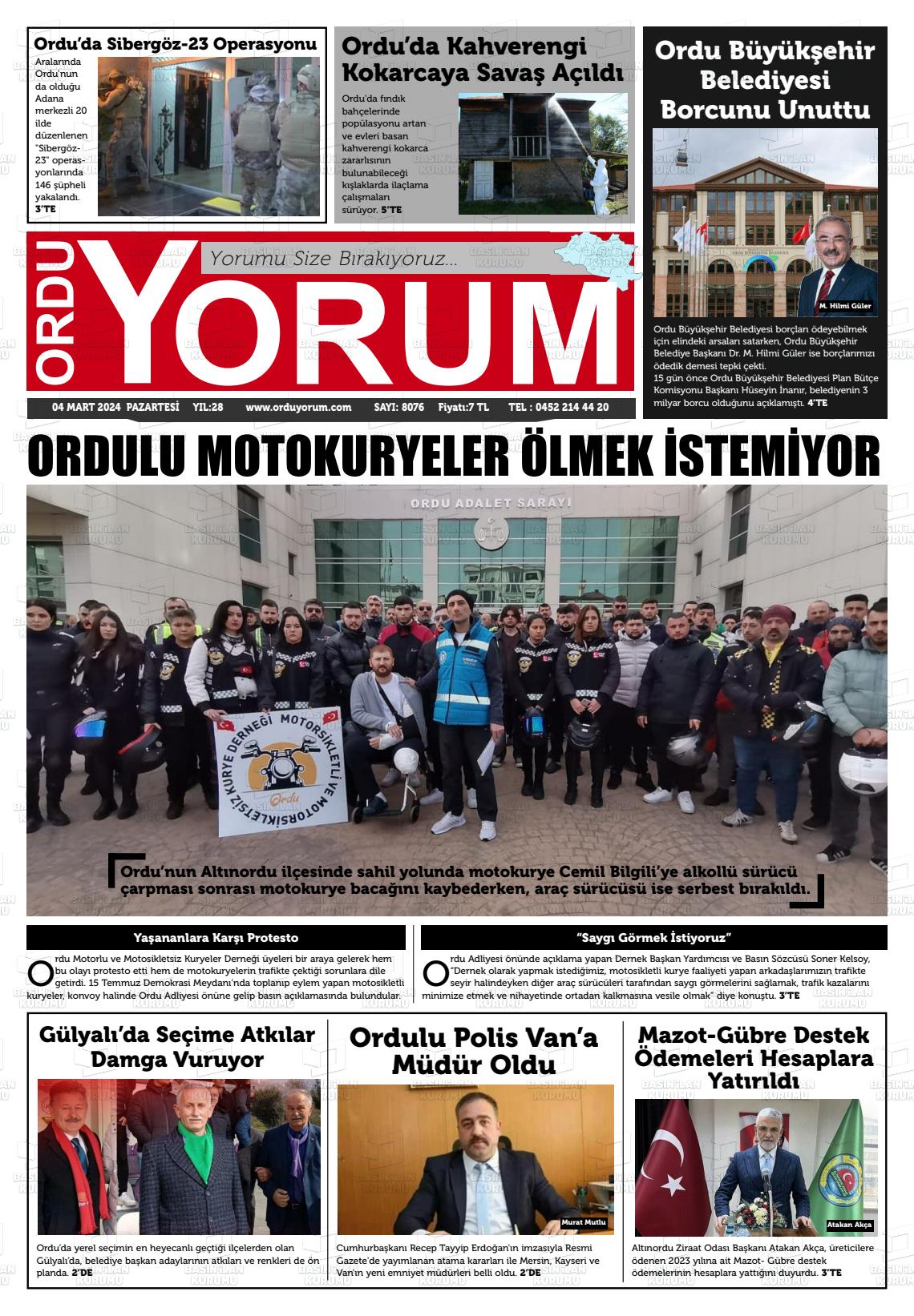 04 Mart 2024 Ordu Yorum Gazete Manşeti