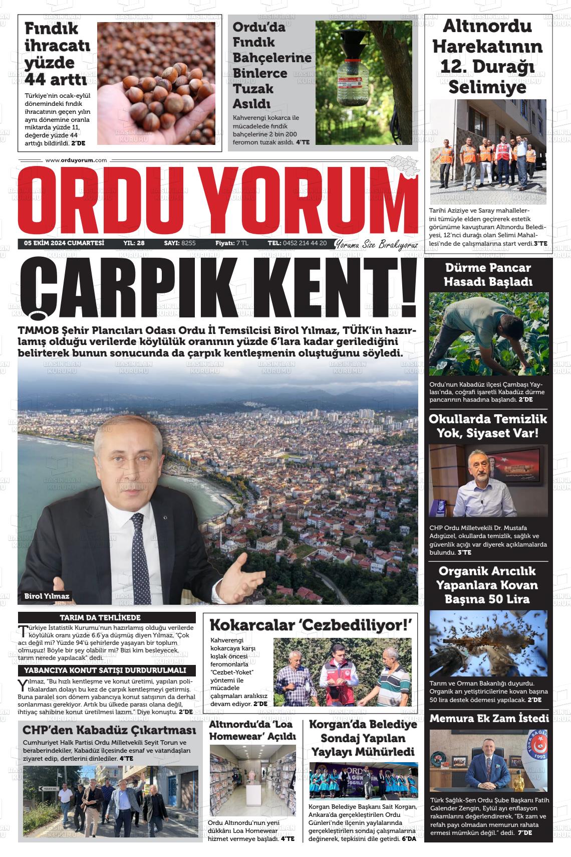 05 Ekim 2024 Ordu Yorum Gazete Manşeti