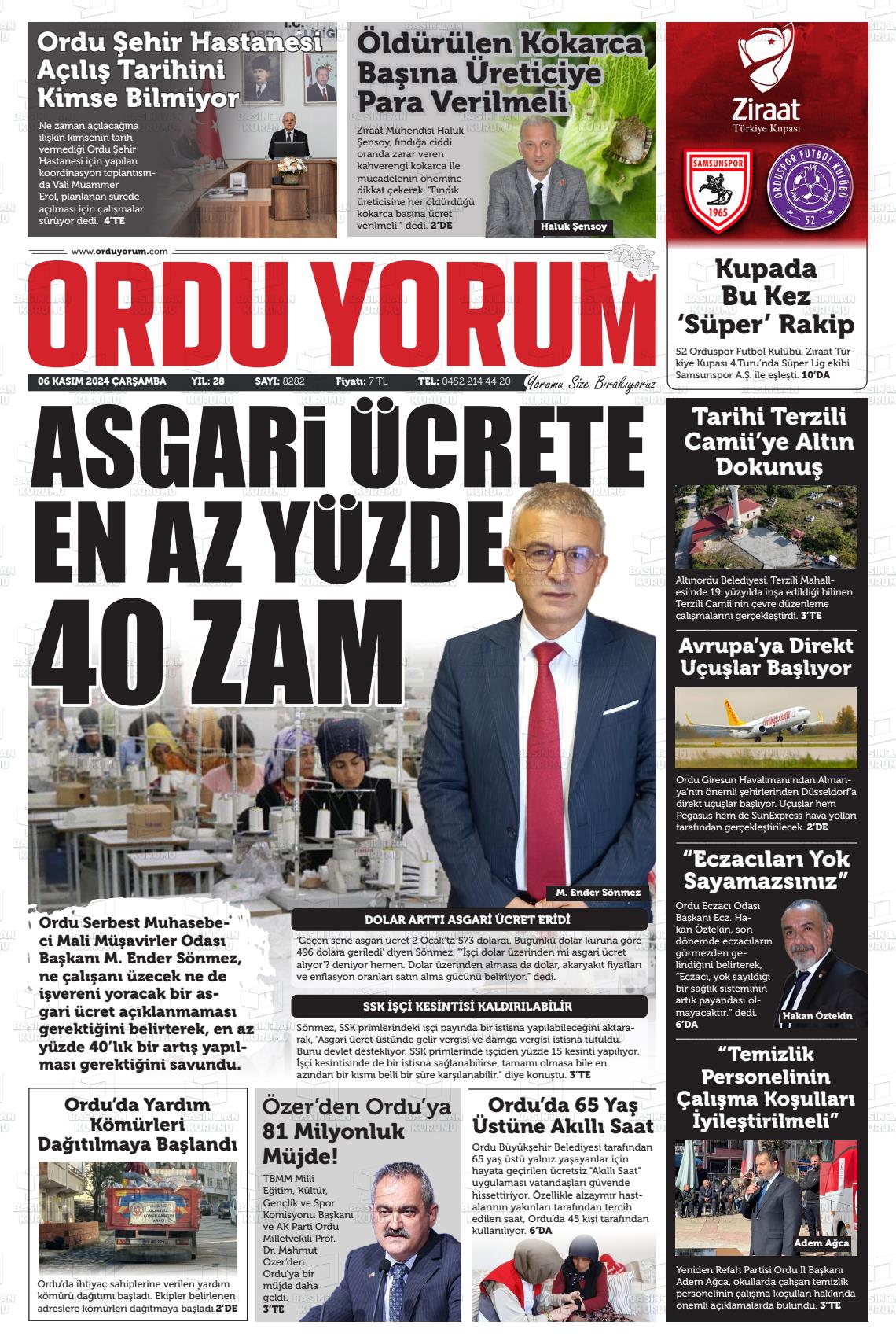 06 Kasım 2024 Ordu Yorum Gazete Manşeti