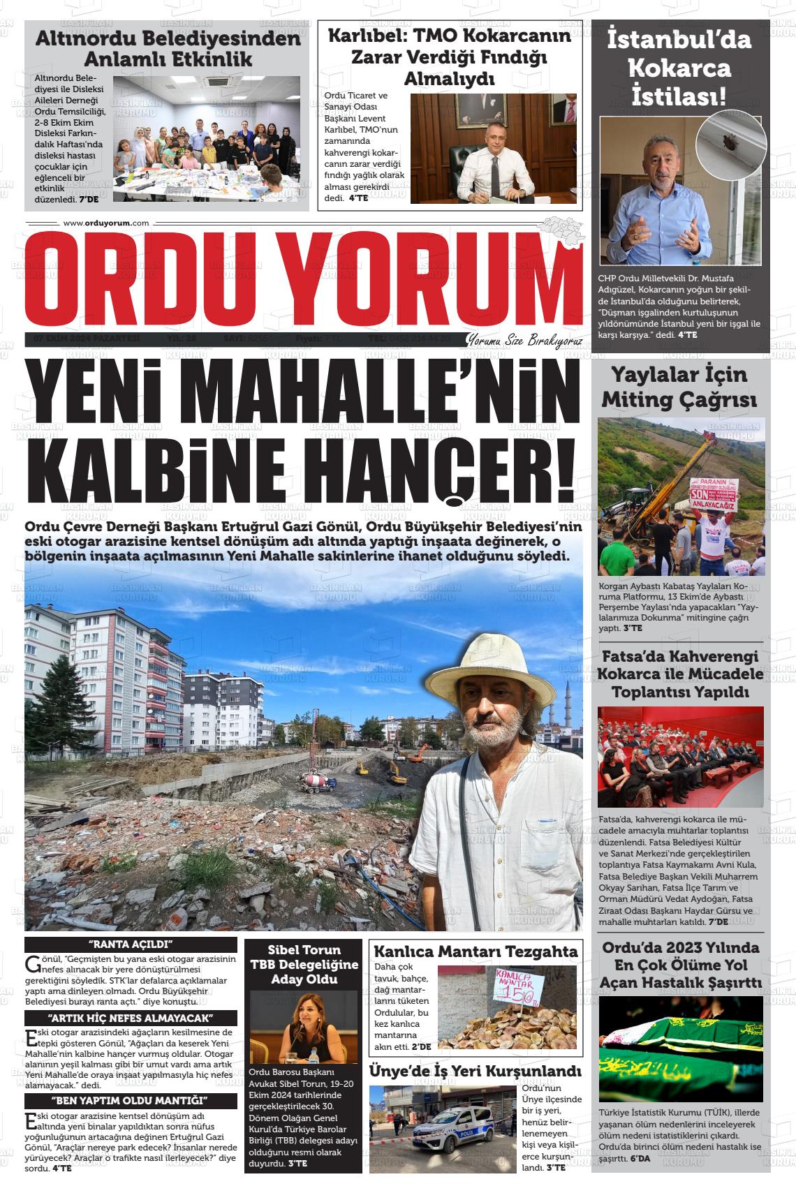 07 Ekim 2024 Ordu Yorum Gazete Manşeti