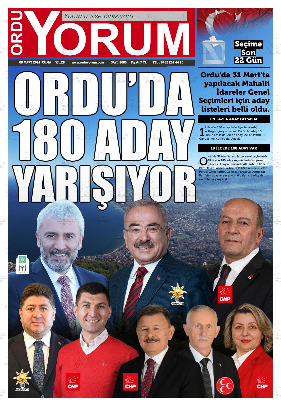 08 Mart 2024 Ordu Yorum Gazete Manşeti