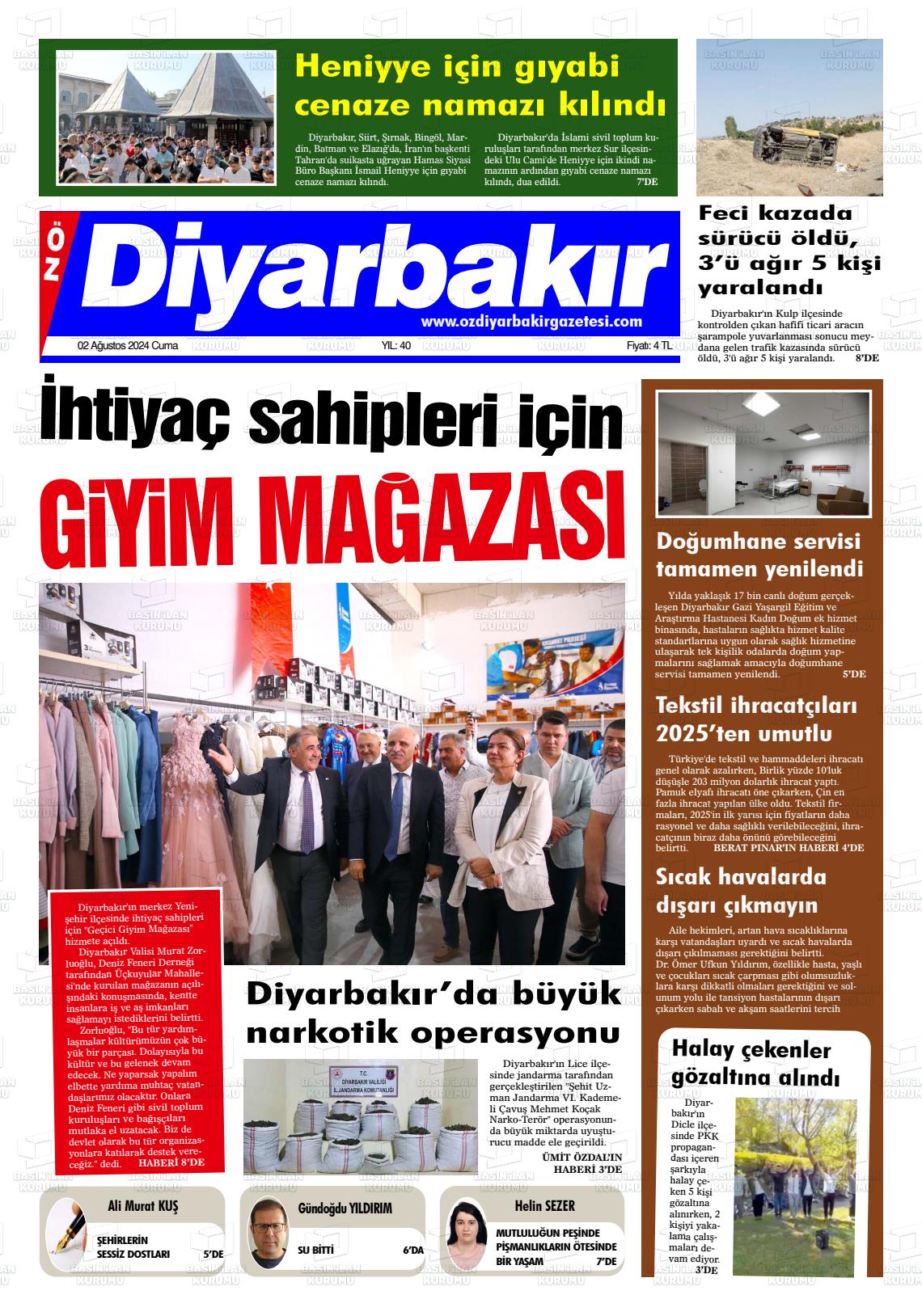 02 Ağustos 2024 Öz Diyarbakir Gazete Gazete Manşeti