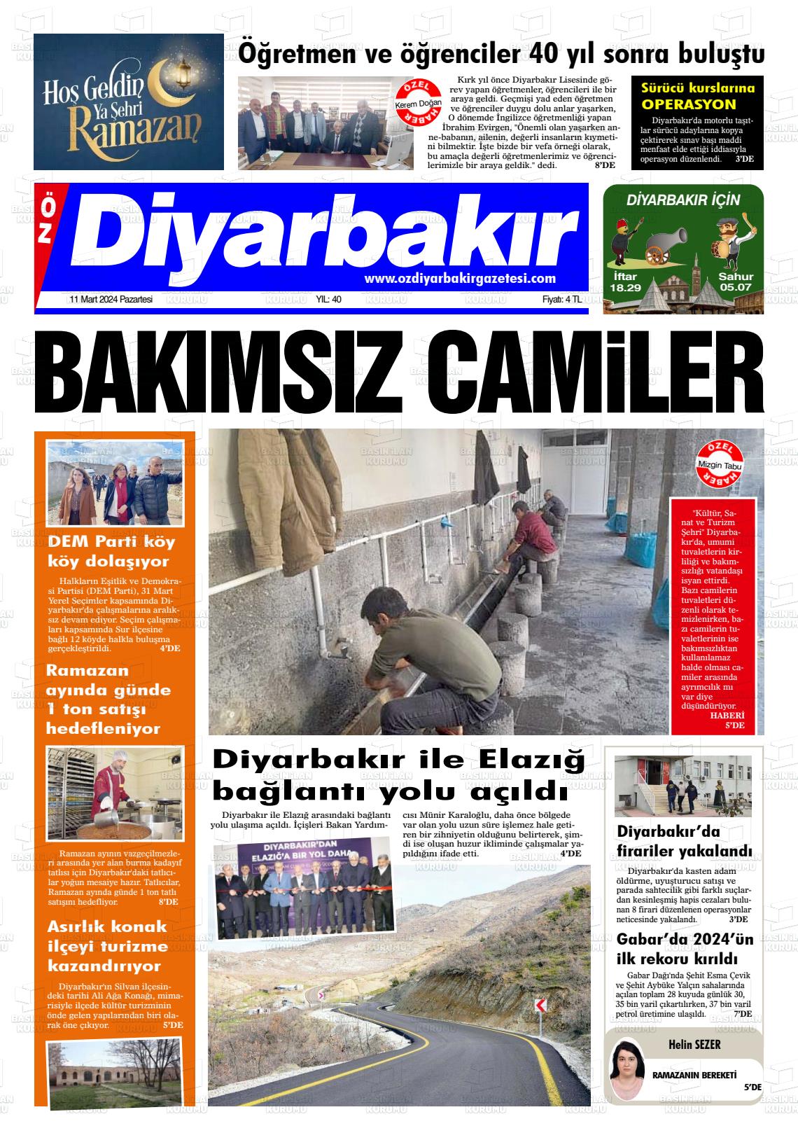 11 Mart 2024 Öz Diyarbakir Gazete Gazete Manşeti