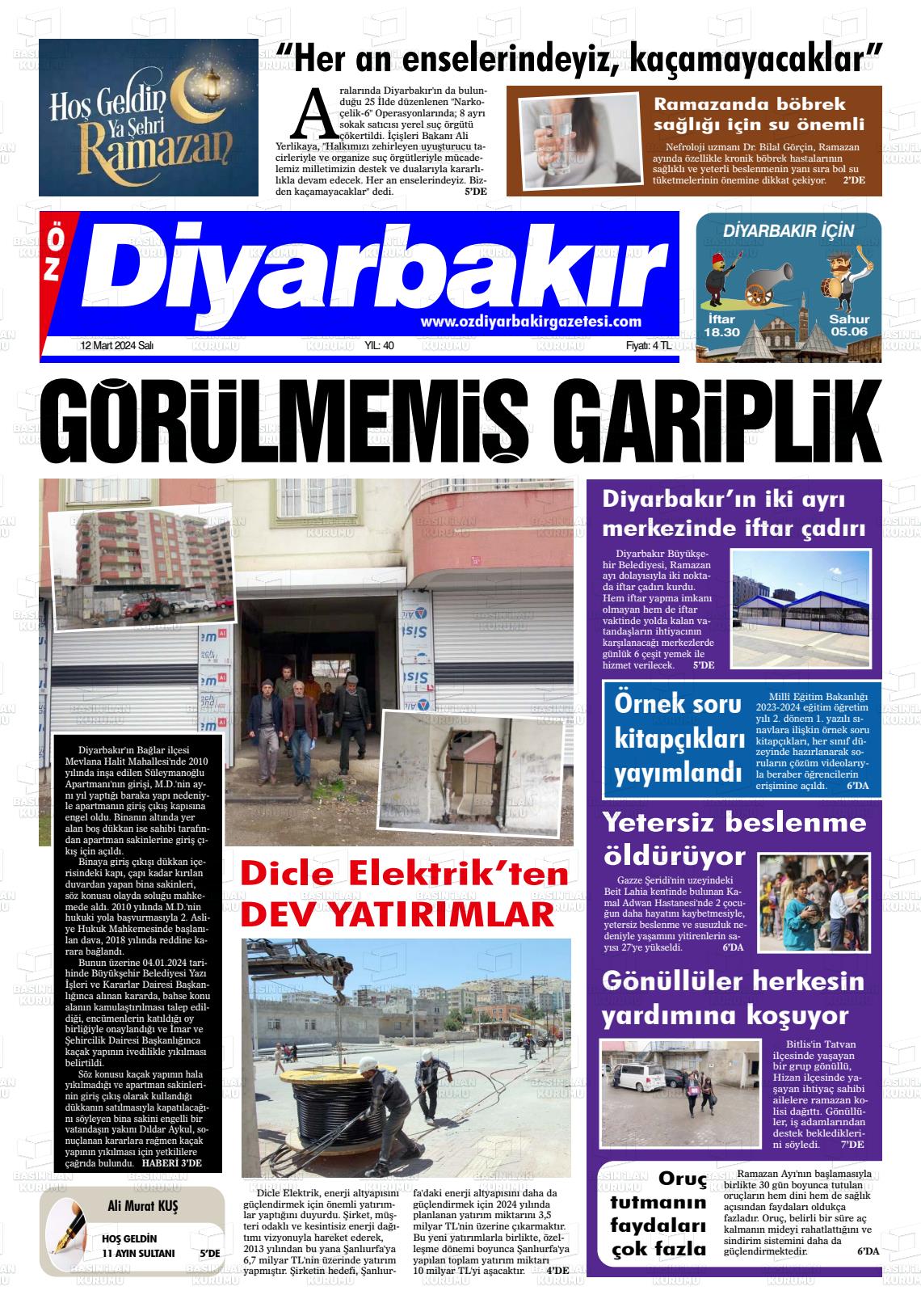 12 Mart 2024 Öz Diyarbakir Gazete Gazete Manşeti