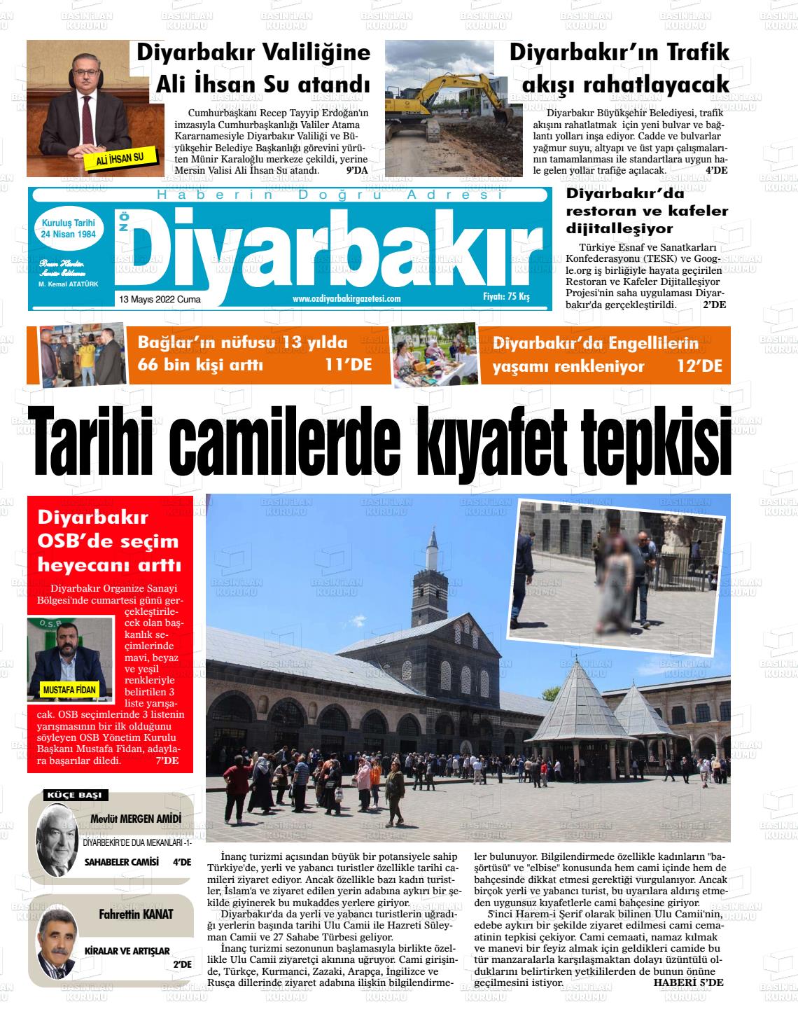 13 Mayıs 2022 Öz Diyarbakir Gazete Gazete Manşeti