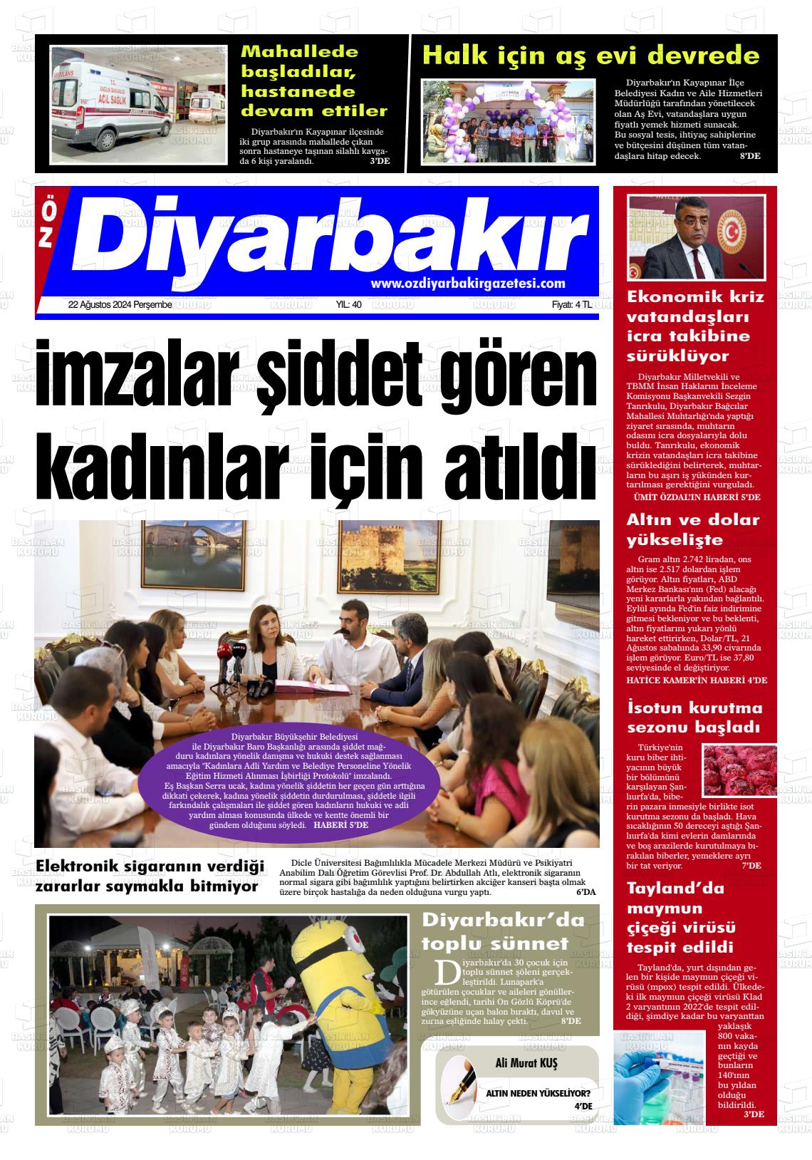 22 Ağustos 2024 Öz Diyarbakir Gazete Gazete Manşeti