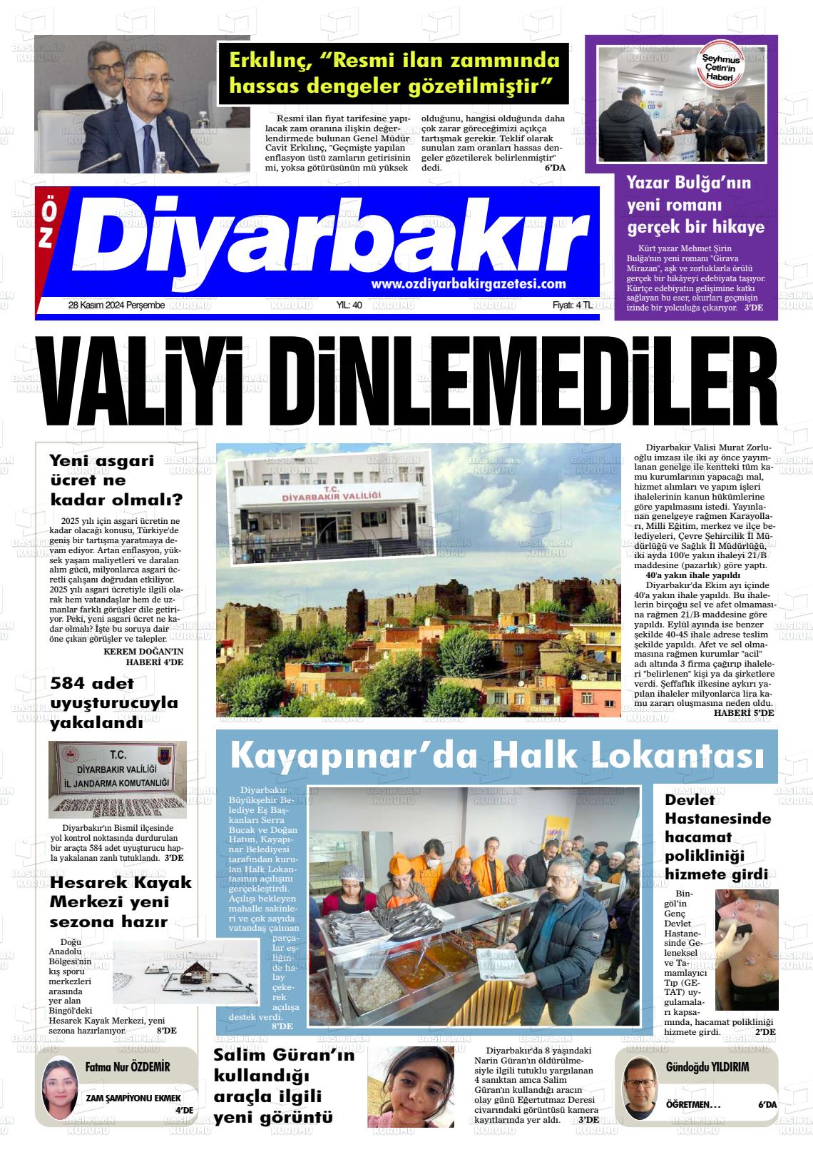 04 Aralık 2024 Öz Diyarbakir Gazete Gazete Manşeti