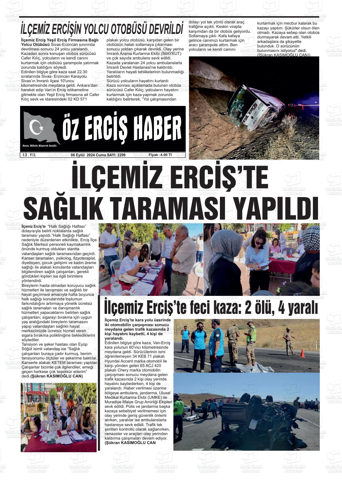 06 Eylül 2024 Öz Erciş Haber Gazete Manşeti